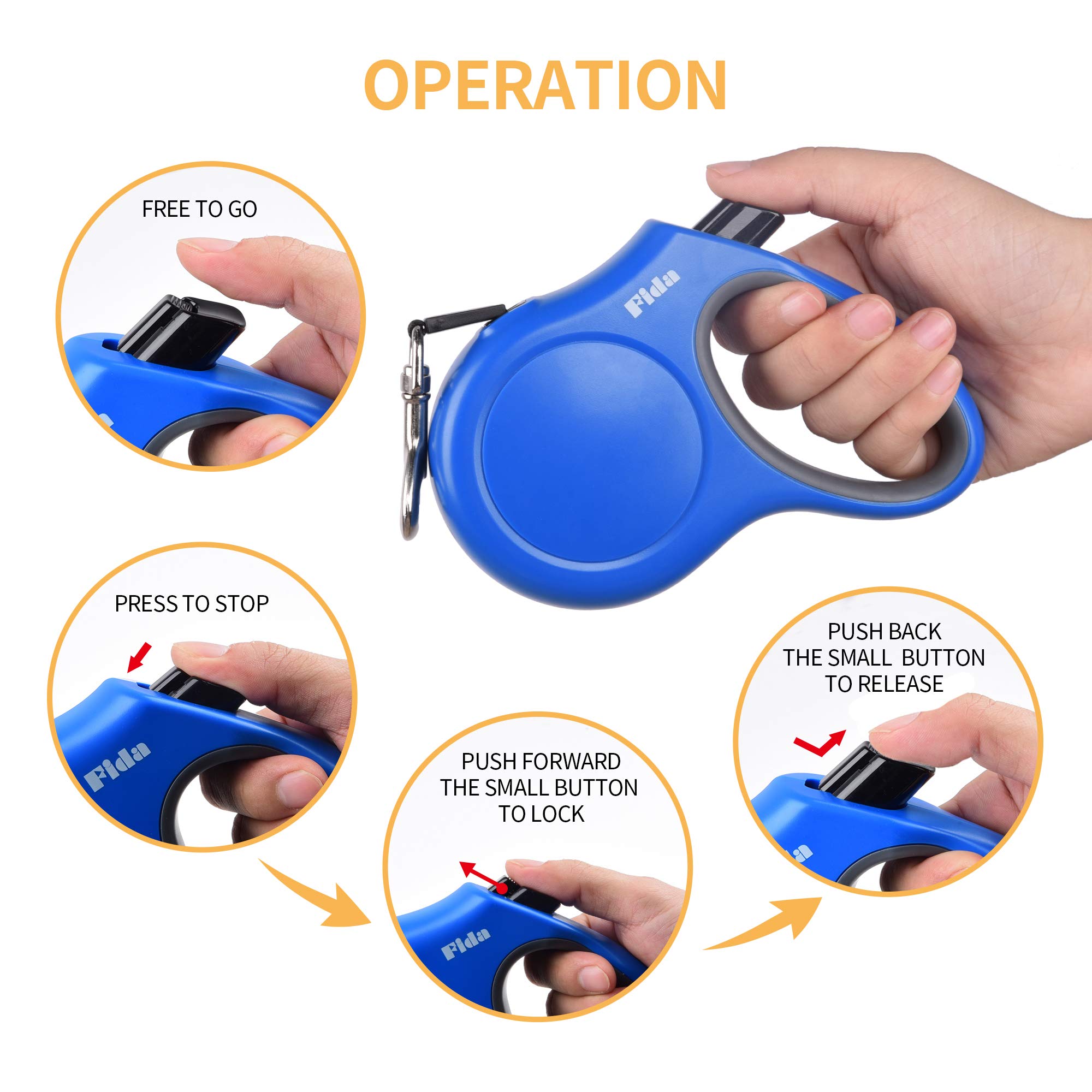 Foto 5 pulgar | Correa Retráctil Para Perros Fida De 16 Pies Para Perros Pequeños De Hasta 12 Kg, Azul - Venta Internacional.