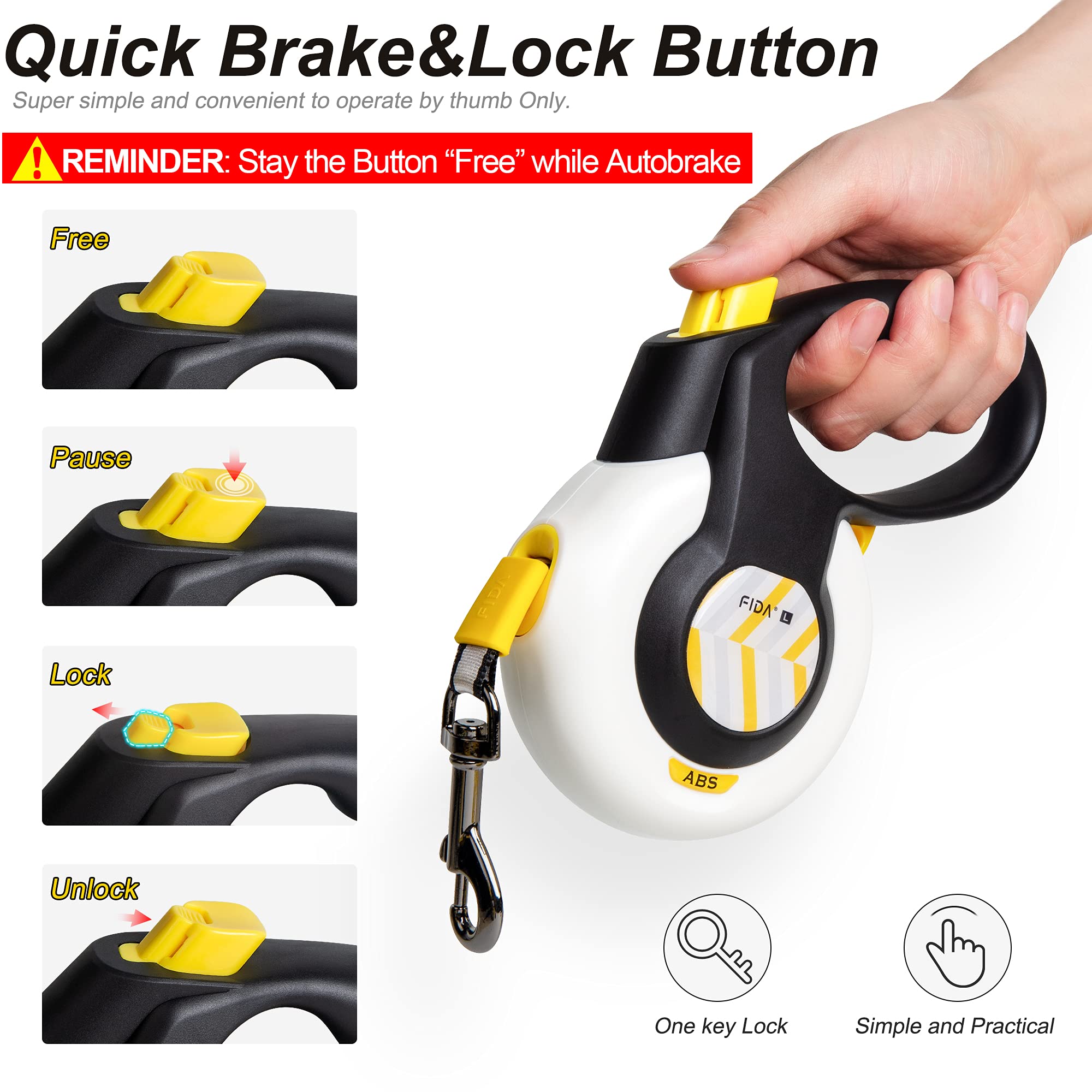 Foto 5 pulgar | Correa Retráctil Para Perros Fida Autobrake De 16 Pies, Resistente, Para Personas Grandes - Venta Internacional.