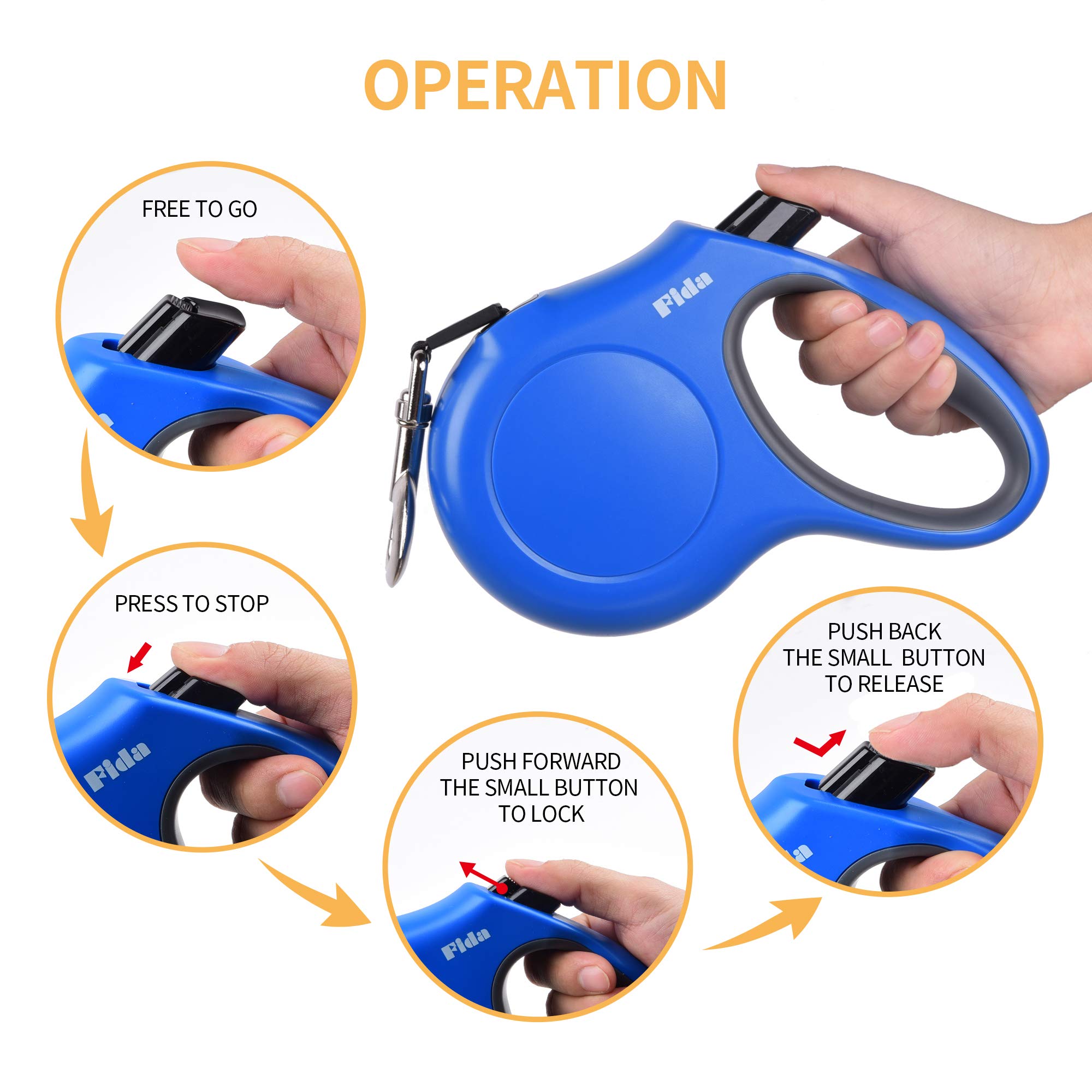 Foto 5 pulgar | Correa Retráctil Para Perros Fida De 16 Pies Para Perros Medianos De Hasta 20 Kg - Venta Internacional.