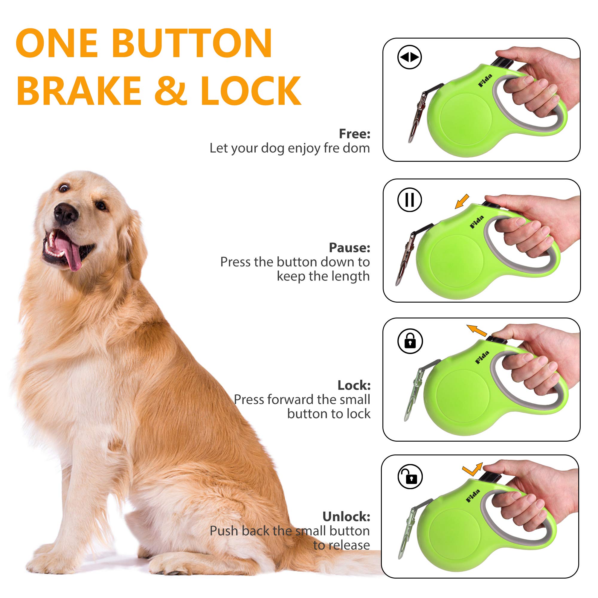 Foto 5 pulgar | Correa Retráctil Para Perros Fida De 16 Pies Para Perros O Gatos Pequeños De Hasta 12 Kg - Venta Internacional.
