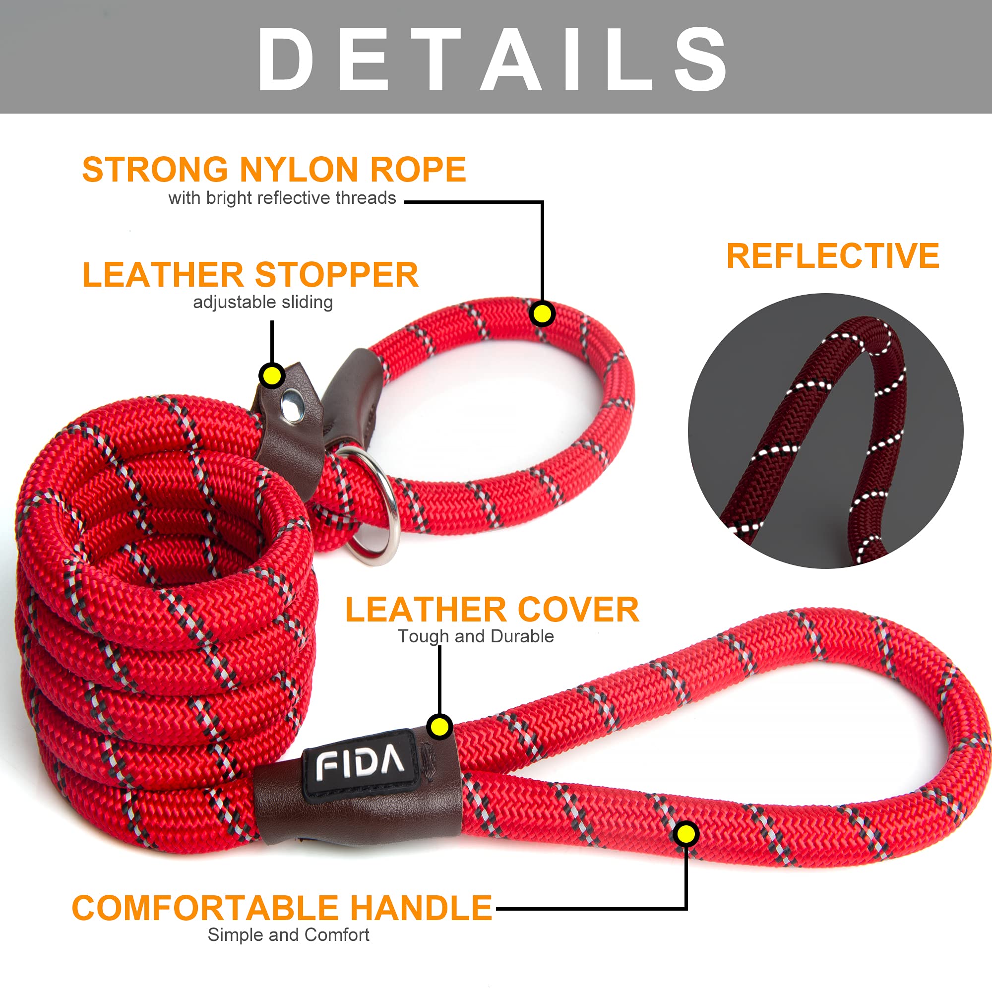 Foto 3 pulgar | Slip Lead Fida Durable, 6 Pies X 3/8 Pulgadas, Para Perros Pequeños, Nailon Rojo - Venta Internacional.