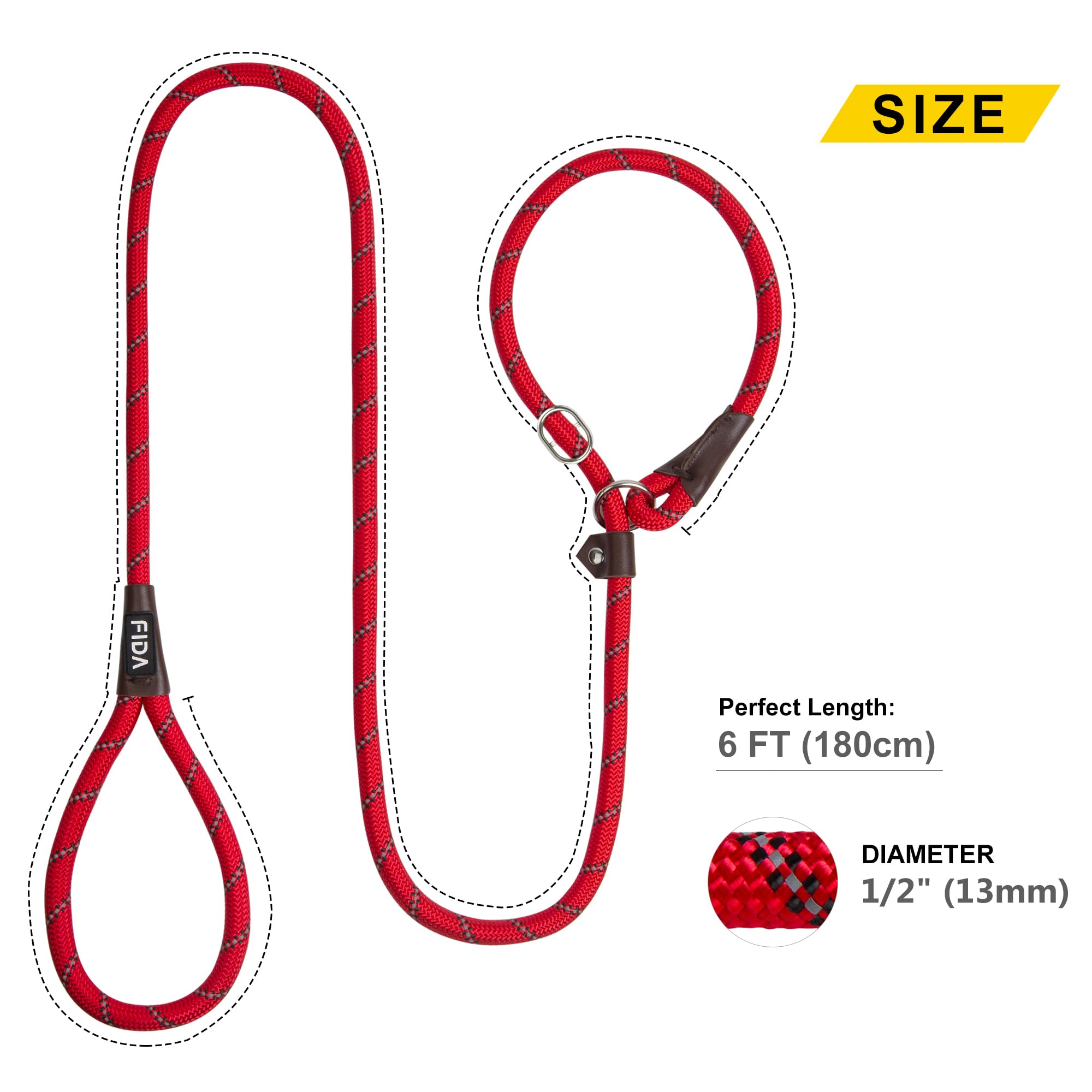 Foto 5 | Slip Lead Fida Durable De 1,8 M X 1,3 Cm Para Perros Grandes Y Medianos, Color Rojo - Venta Internacional.