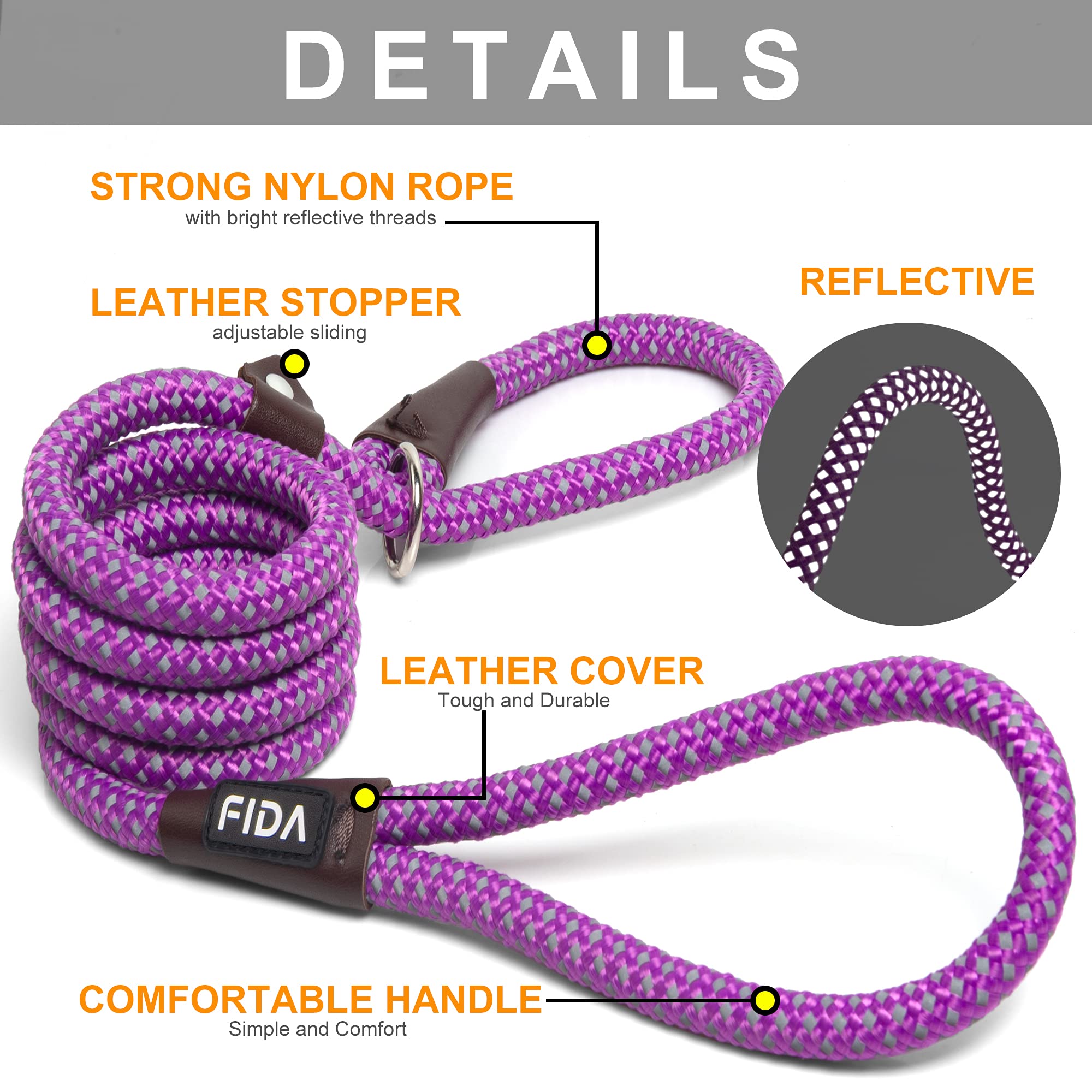 Foto 2 | Slip Lead Fida Durable, 6 Pies X 3/8 Pulgadas, Morado Para Perros Pequeños - Venta Internacional.