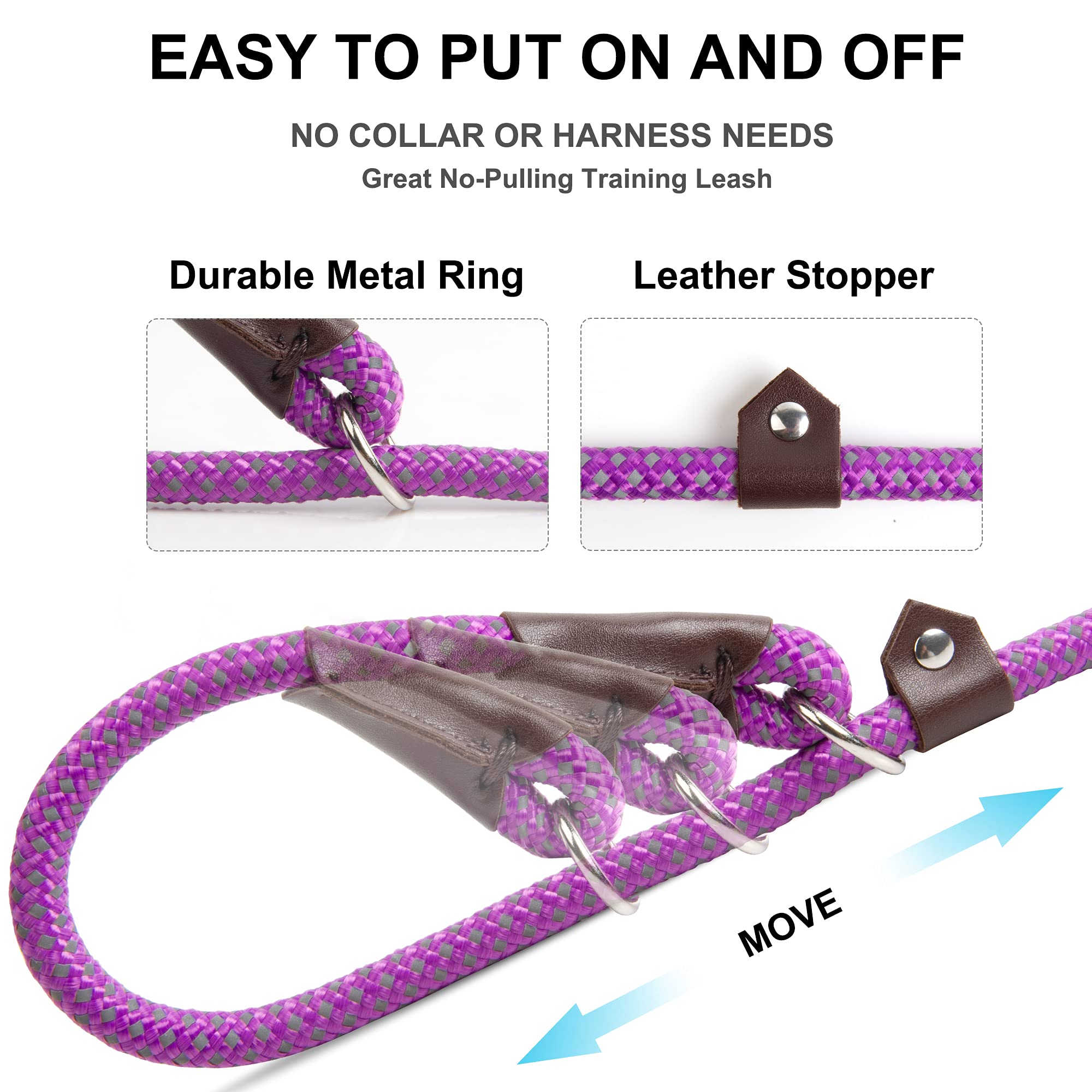 Foto 4 pulgar | Slip Lead Fida Durable, 6 Pies X 3/8 Pulgadas, Morado Para Perros Pequeños - Venta Internacional.