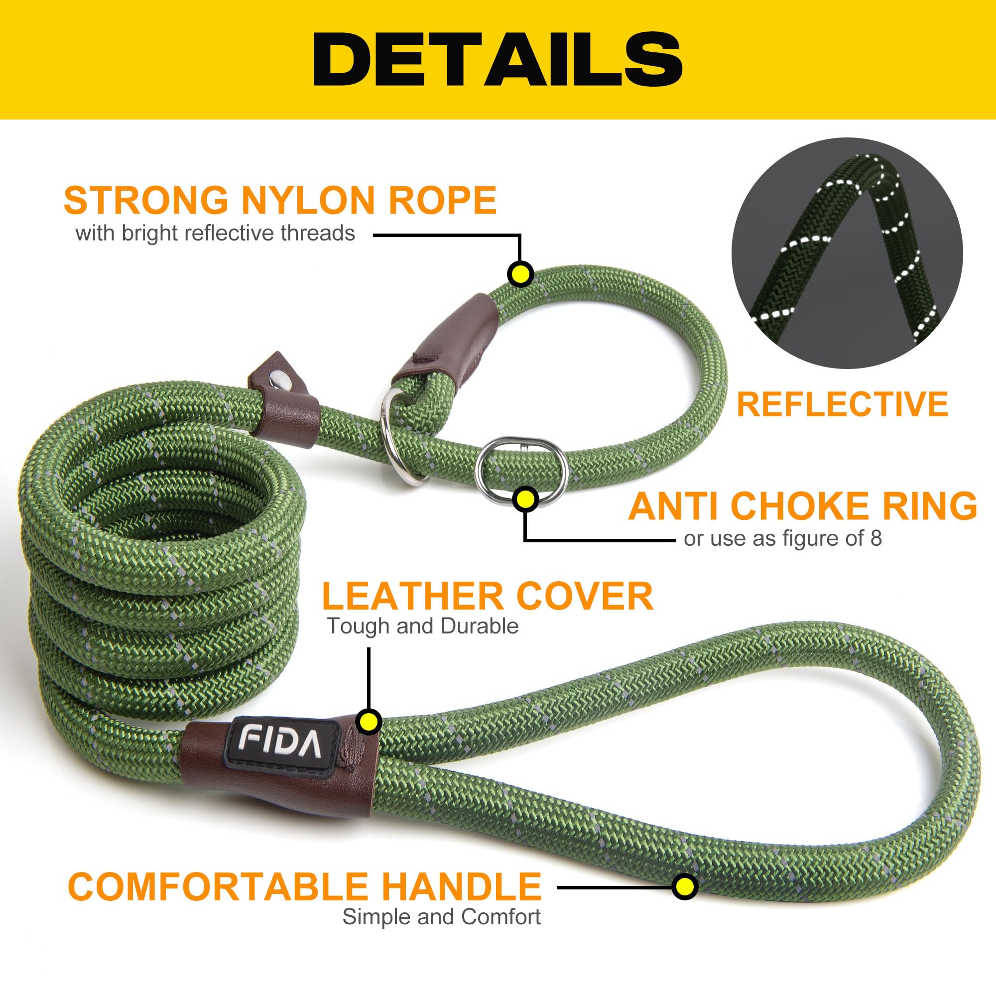 Foto 3 pulgar | Slip Lead Fida, Nailon Duradero De 1,8 M X 1,3 Cm, Para Perros Grandes Y Medianos - Venta Internacional.