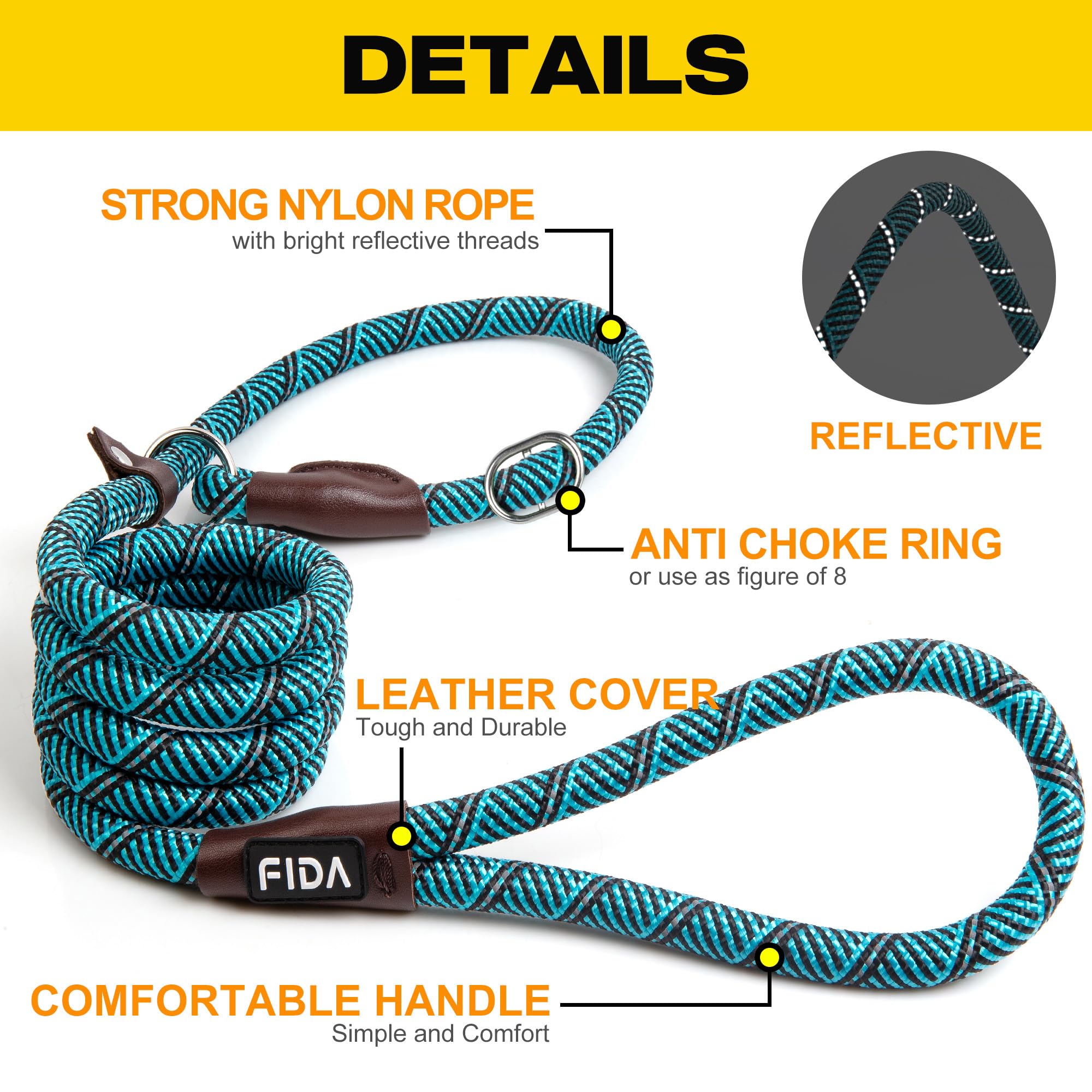 Foto 2 | Correa Para Perro Slip Lead Fida Durable De 1,8 M X 1,3 Cm De Nailon Azul - Venta Internacional.