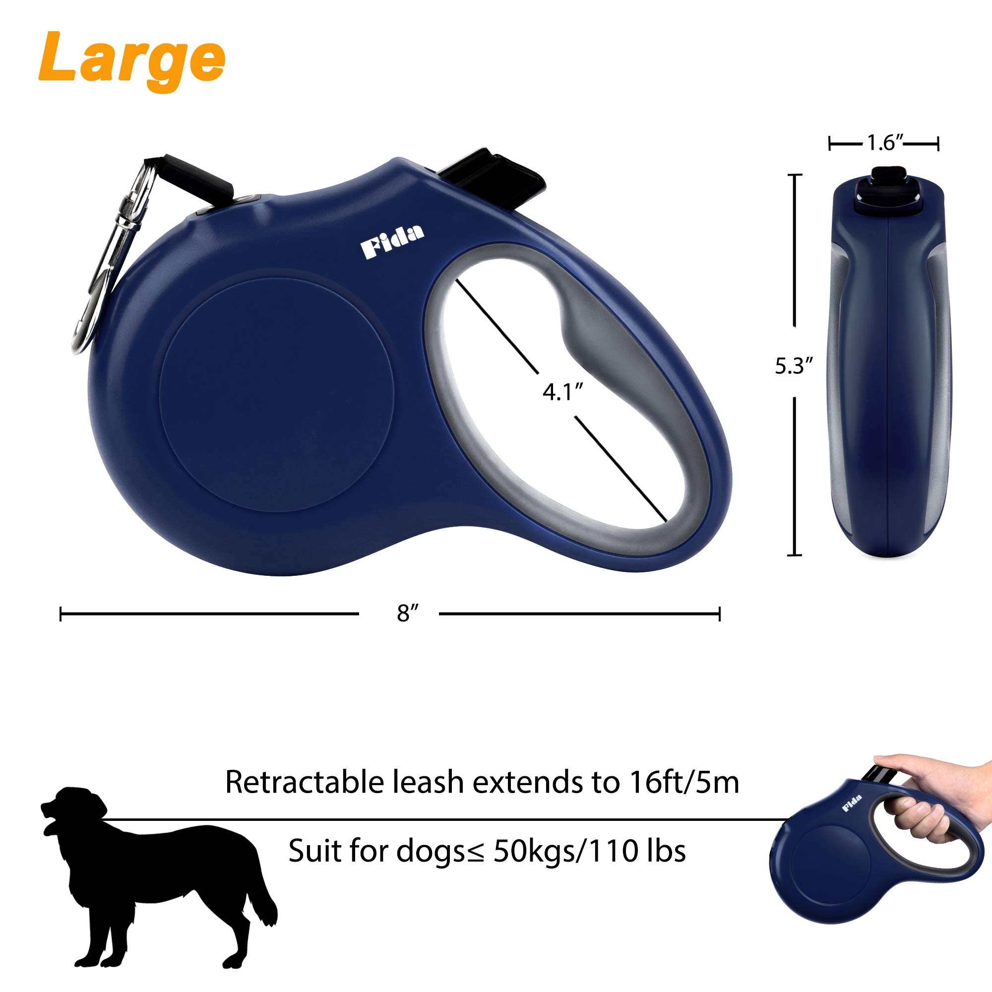 Foto 7 pulgar | Correa Retráctil Para Perros Fida De 16 Pies Para Perros Grandes De Hasta 50 Kg, Color Azul Marino - Venta Internacion