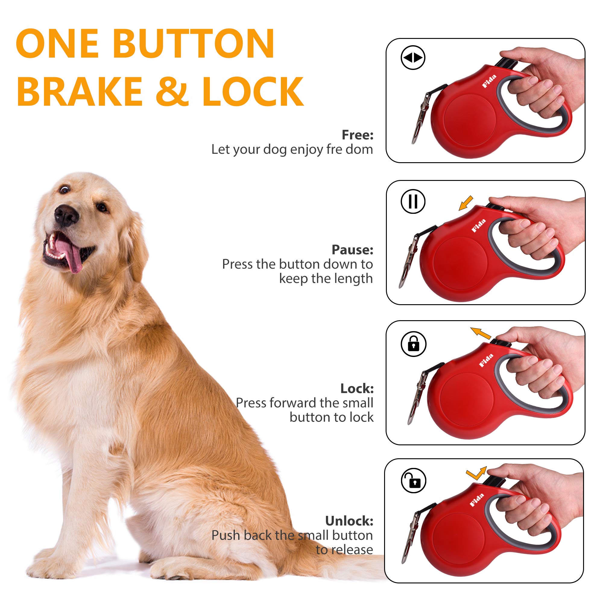 Foto 5 pulgar | Correa Retráctil Para Perros Fida De 16 Pies Para Perros O Gatos Medianos De 20 Kg - Venta Internacional.