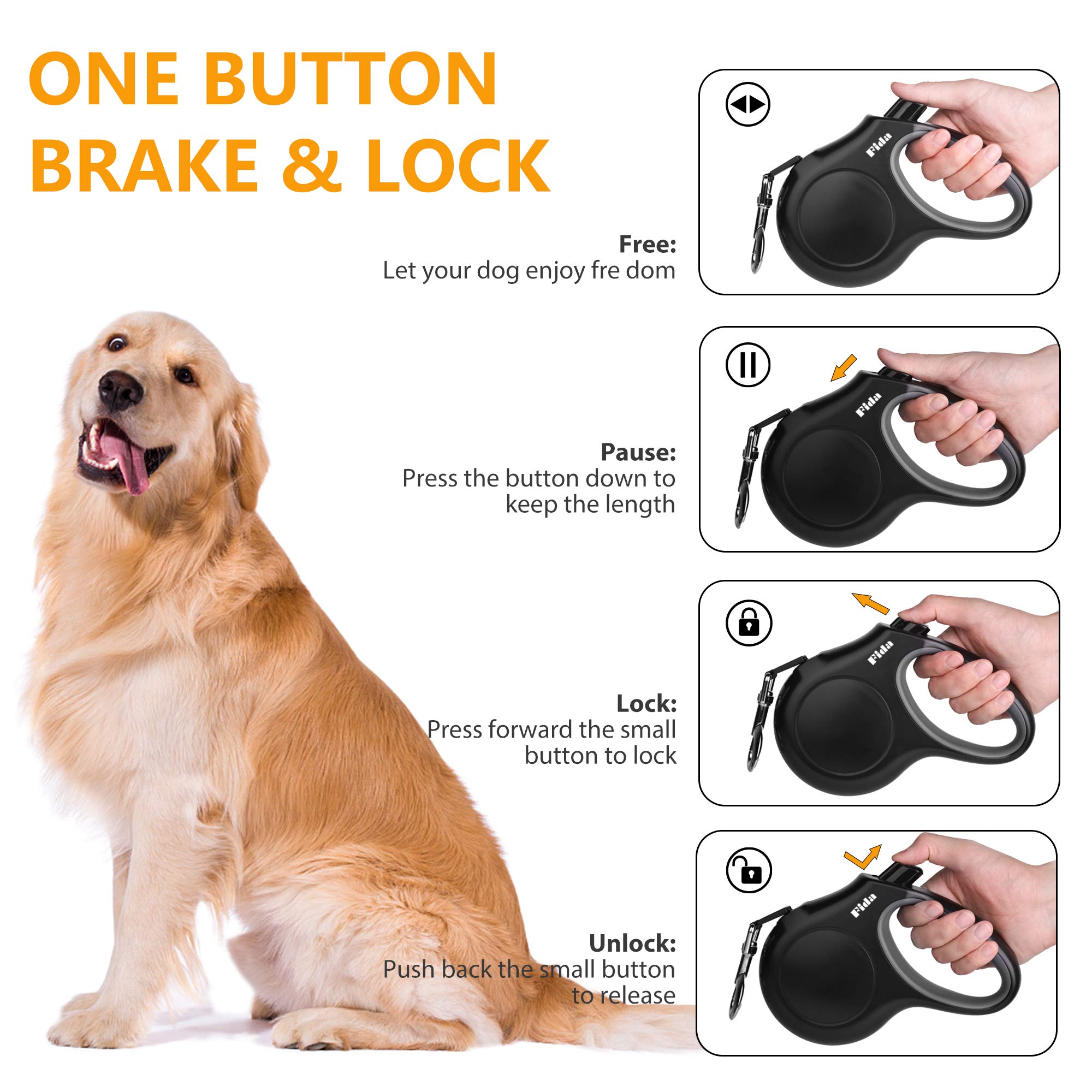 Foto 5 pulgar | Correa Retráctil Para Perros Fida De 16 Pies Para Perros O Gatos Medianos De 20 Kg - Venta Internacional.