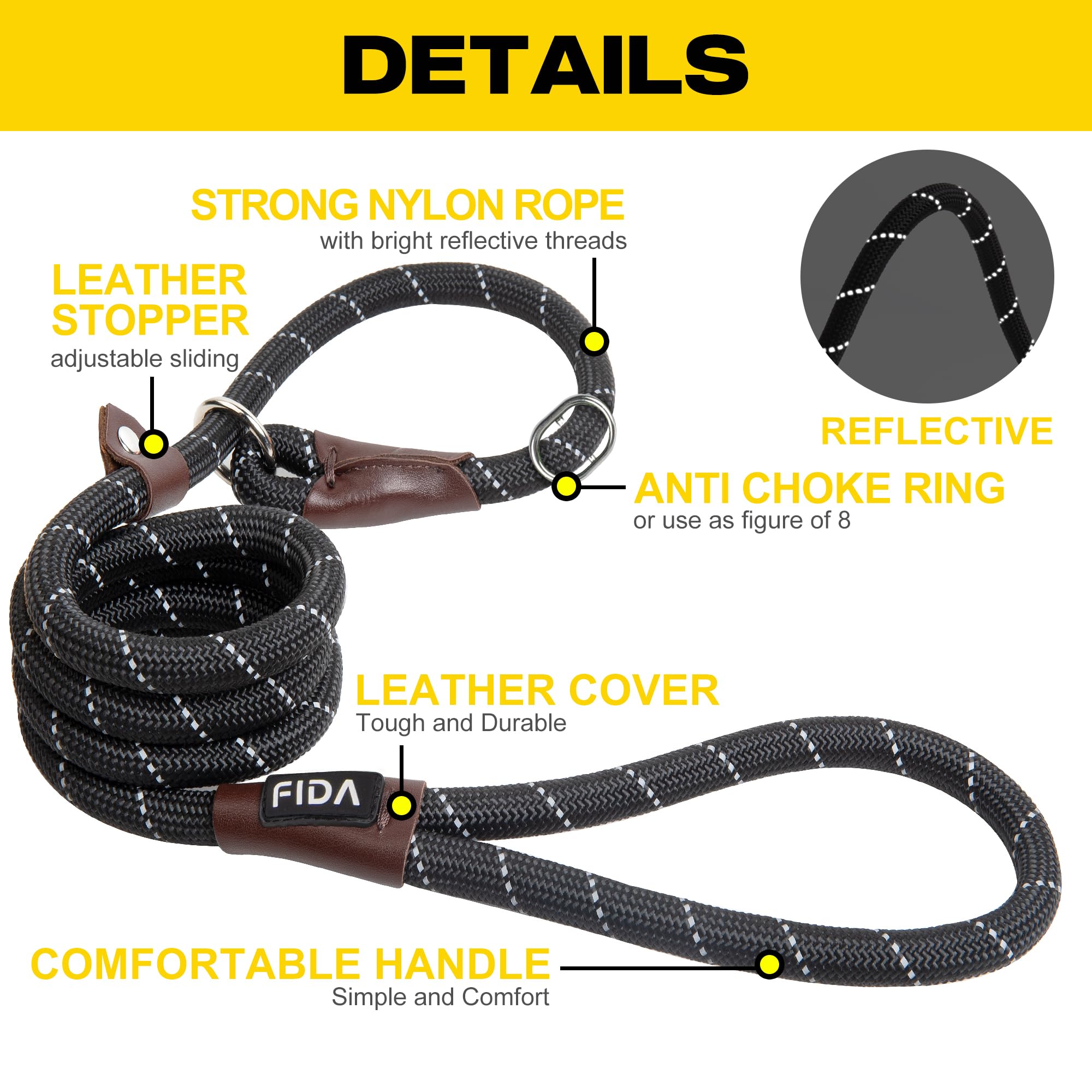 Foto 3 pulgar | Cordones Antideslizantes Para Perros Fida, Resistentes, Cómodos, De 4 Pies, Negros - Venta Internacional.