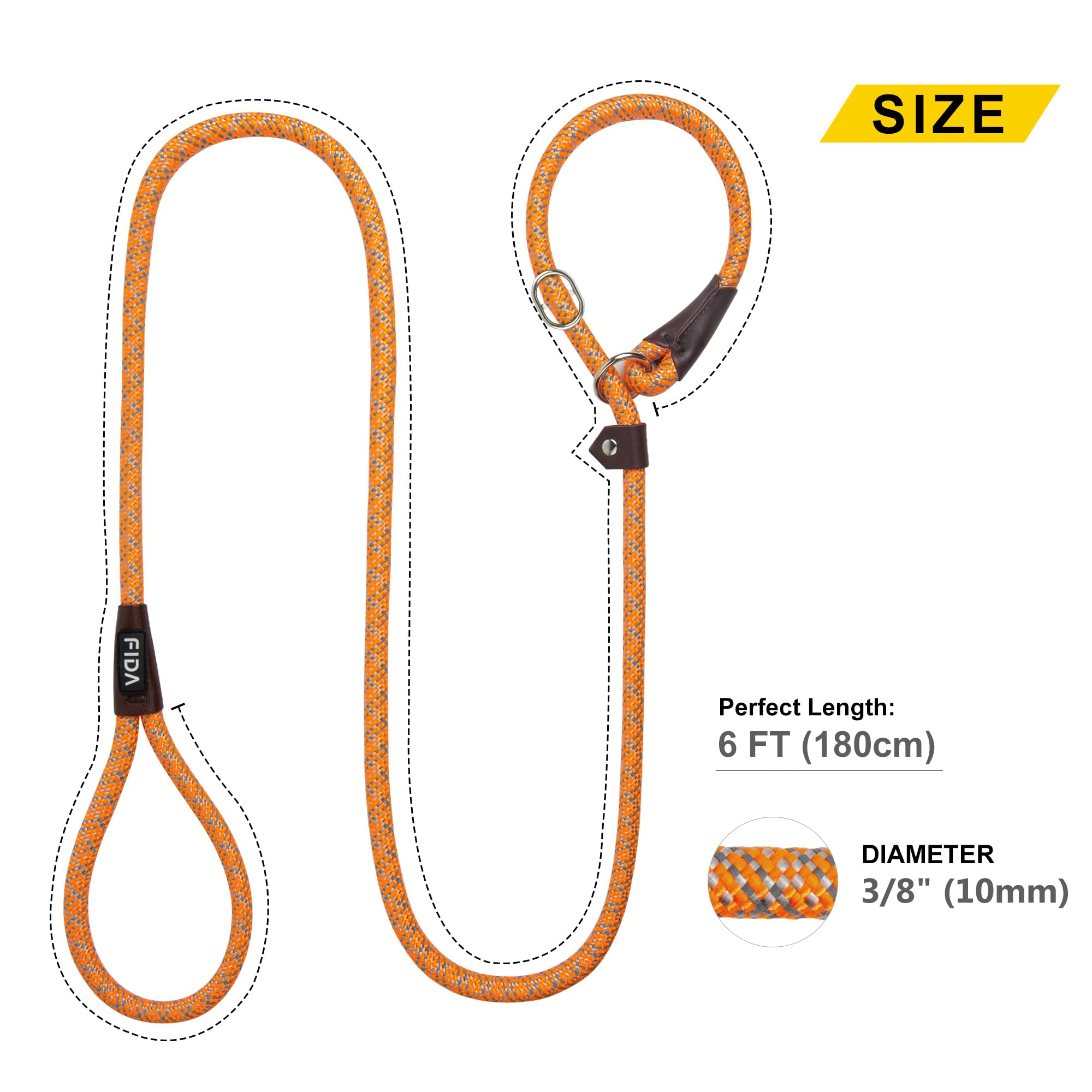 Foto 6 pulgar | Correa Para Perros Fida, Duradera, De Nailon, 6 Pies X 3/8 Pulgadas, Naranja - Venta Internacional.