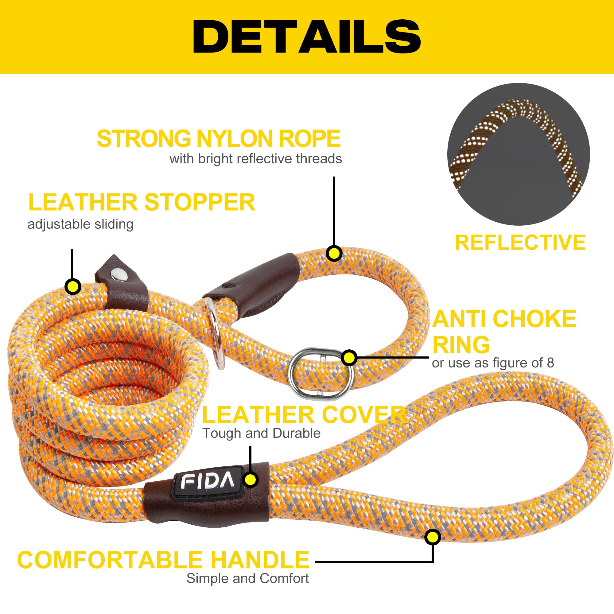 Foto 3 pulgar | Correa Slip Leads Para Perros Fida Heavy Duty, De Nailon, Color Naranja - Venta Internacional.