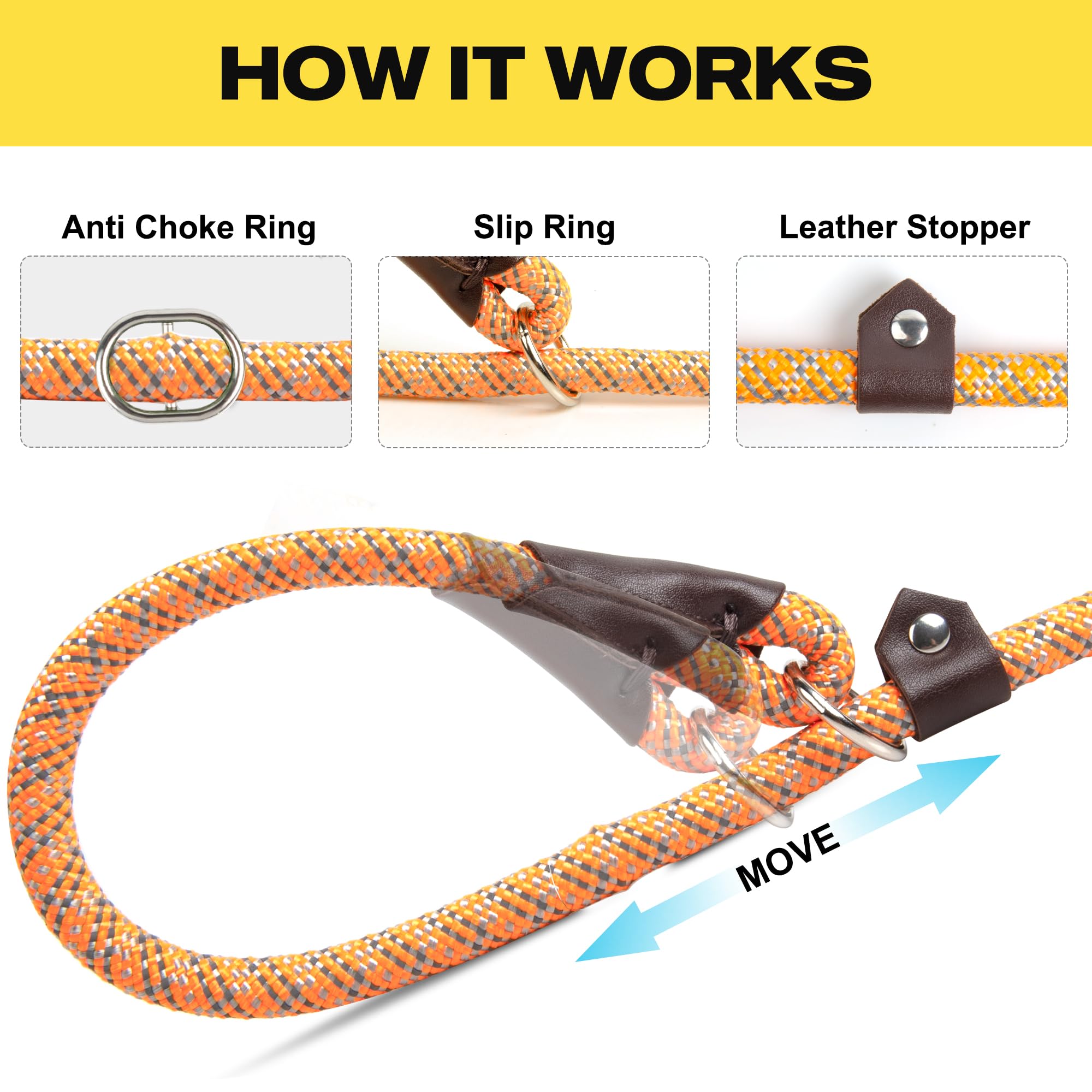 Foto 4 | Correa Slip Leads Para Perros Fida Heavy Duty, De Nailon, Color Naranja - Venta Internacional.