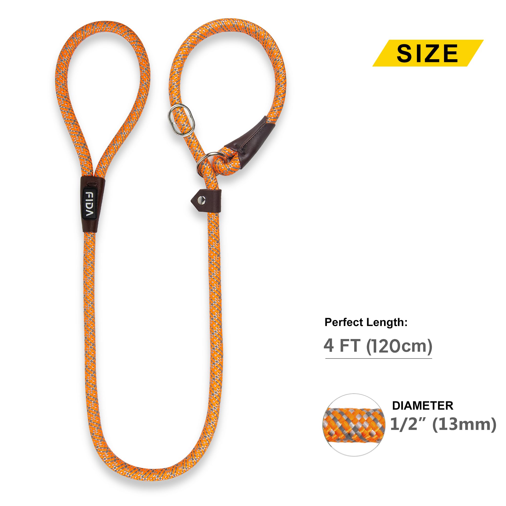 Foto 5 | Correa Slip Leads Para Perros Fida Heavy Duty, De Nailon, Color Naranja - Venta Internacional.