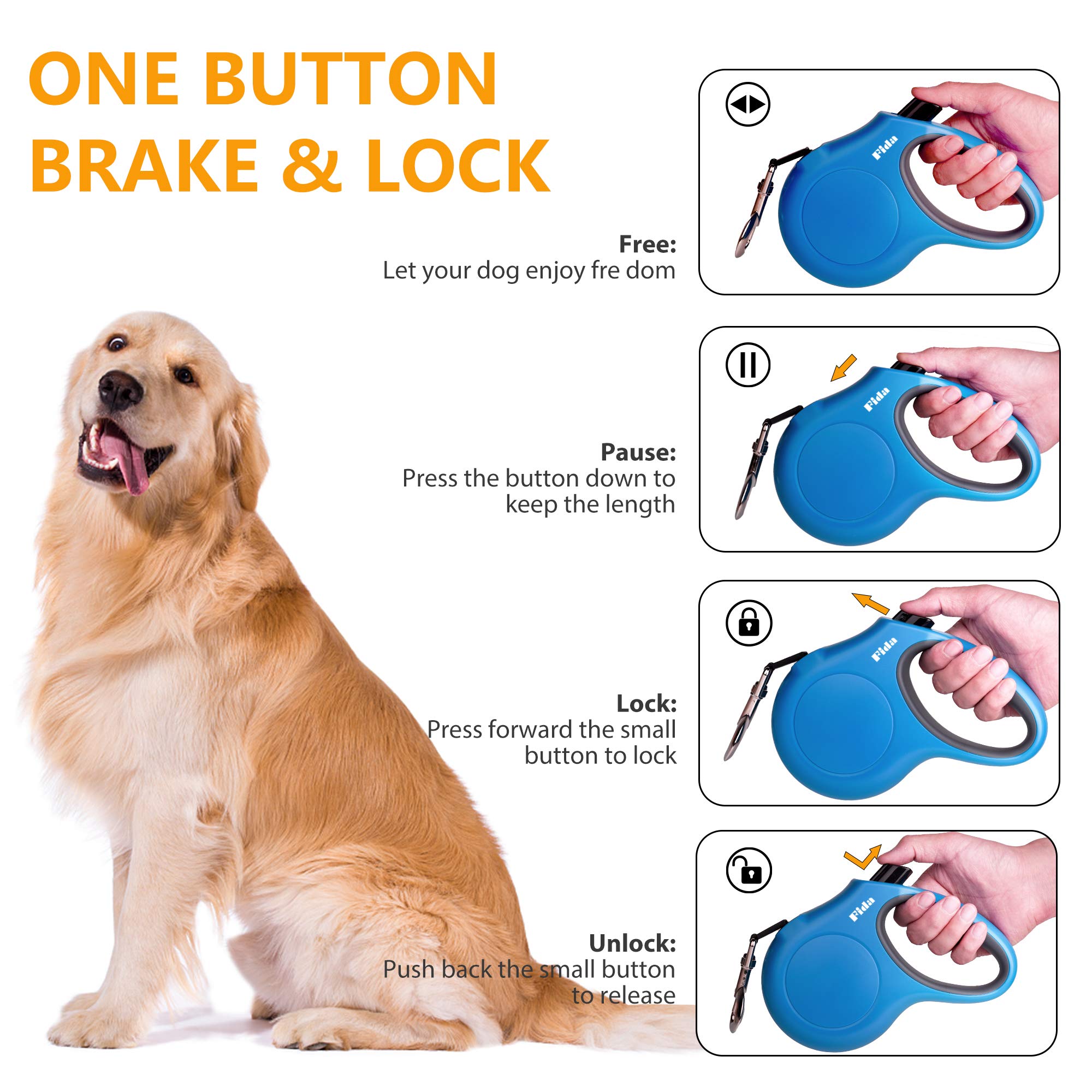 Foto 5 pulgar | Correa Retráctil Para Perros Fida De 16 Pies Para Perros O Gatos Pequeños De Hasta 12 Kg - Venta Internacional.