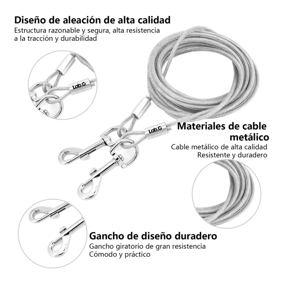 Foto 5 pulgar | Cable De Amarre Mascota Acero Lab.g  Plata