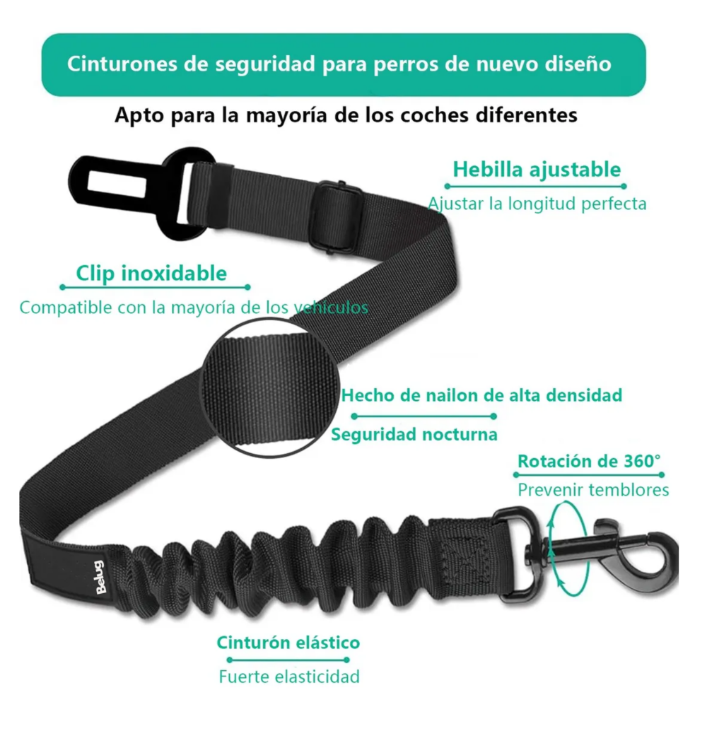 Foto 3 pulgar | ''2 Cinturón De Seguridad Correa De Mascotas De Auto Belug  Color Negro ''