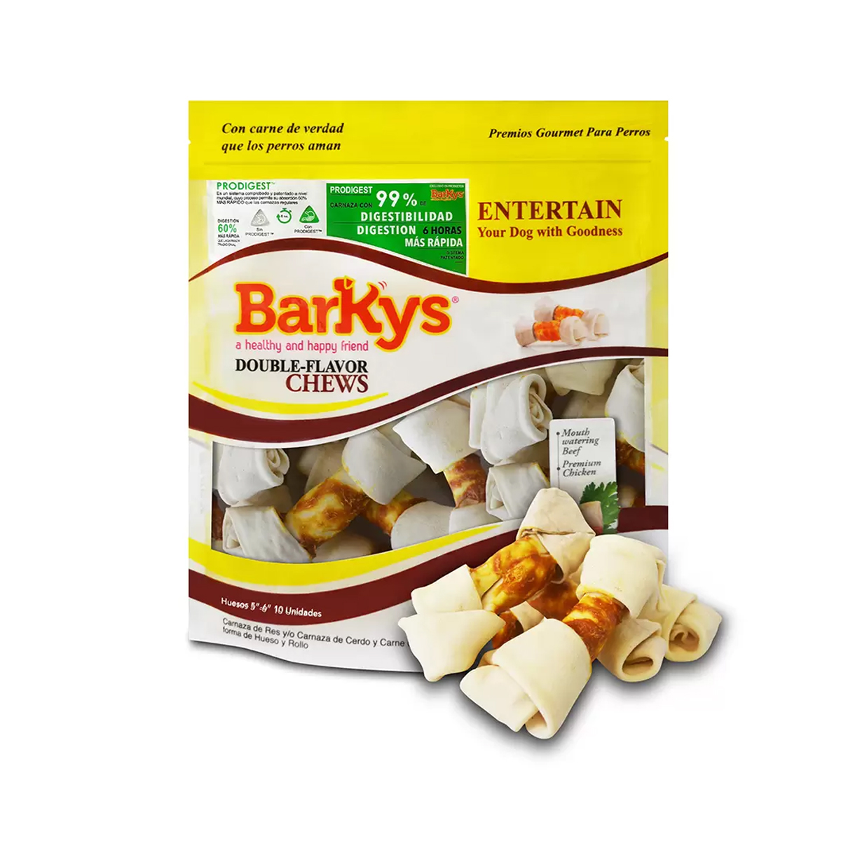 Foto 3 pulgar | Hueso De Carnaza De Res Y Pollo Barkys Premio Perros 10pz
