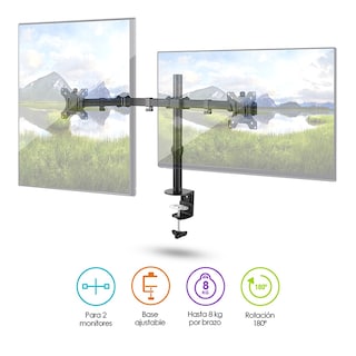 Foto 2 | Soporte para 2 Monitores de 13” A 32” con Base para Escritorio Redlemon 80908 Negro
