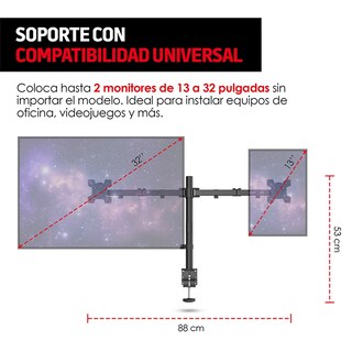 Foto 3 | Soporte para 2 Monitores de 13” A 32” con Base para Escritorio Redlemon 80908 Negro