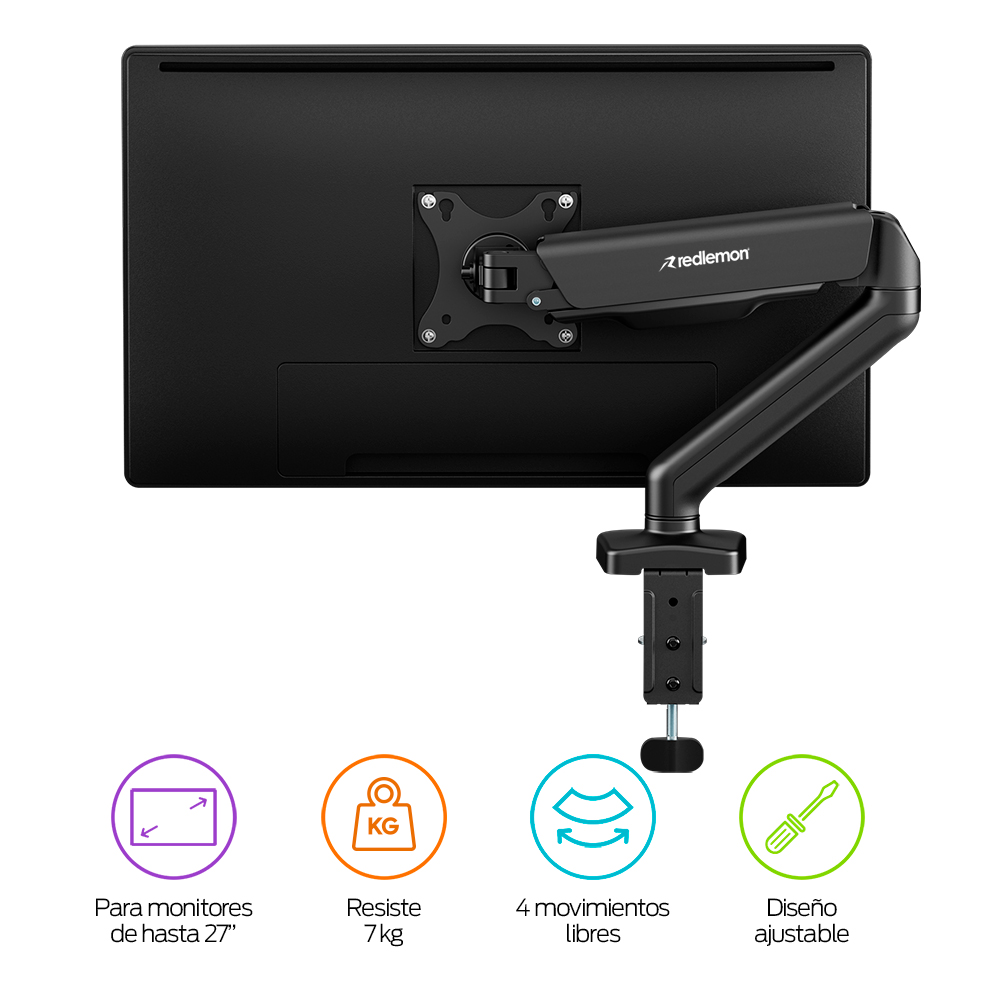 Foto 5 pulgar | Soporte Hidráulico Redlemon Negro Ajustable para Monitor de Hasta 27”