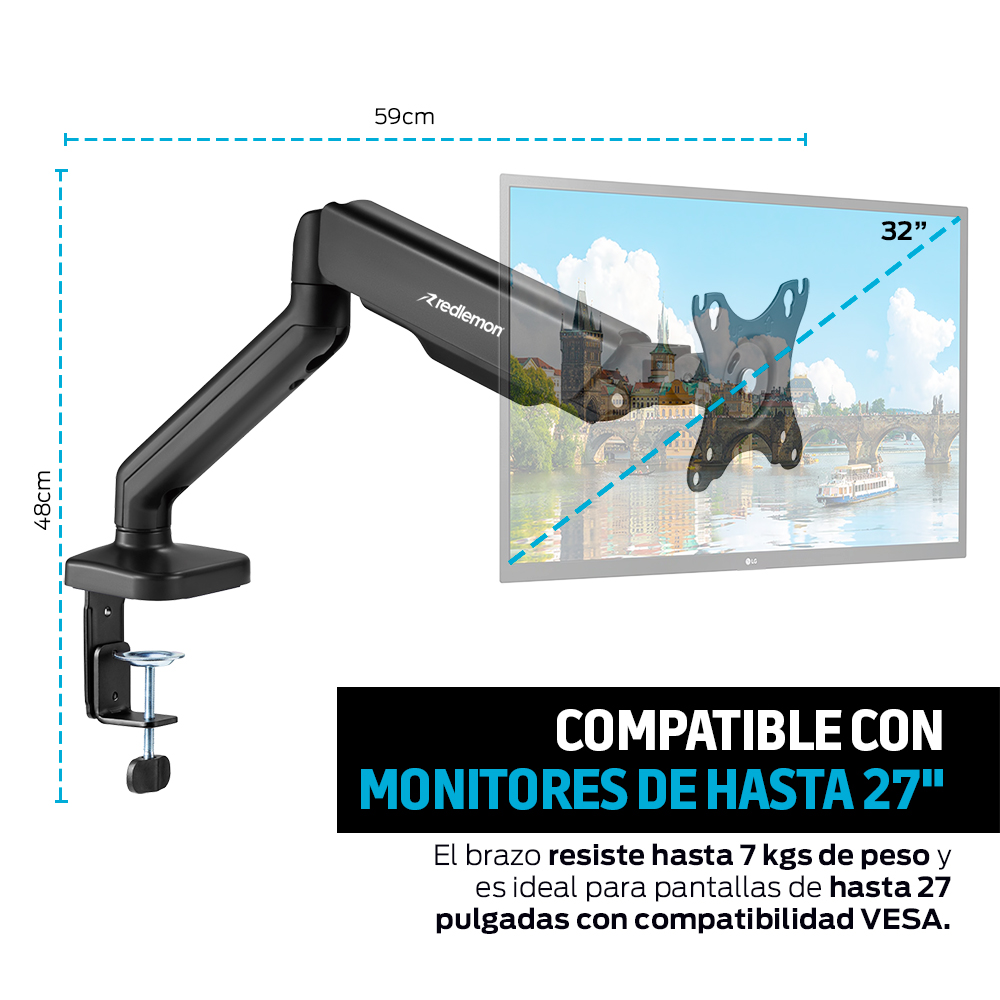 Foto 6 pulgar | Soporte Hidráulico Redlemon Negro Ajustable para Monitor de Hasta 27”