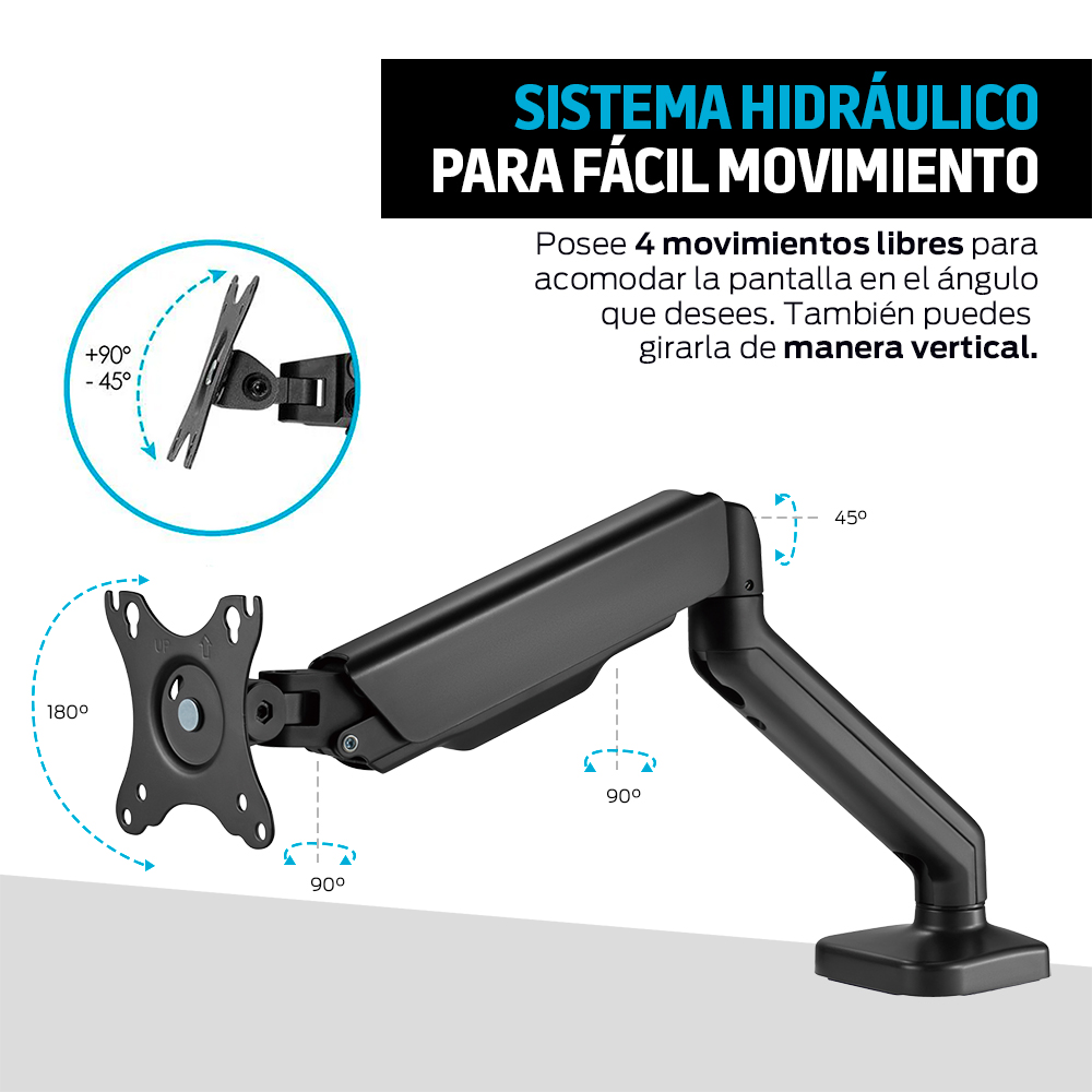 Foto 7 pulgar | Soporte Hidráulico Redlemon Negro Ajustable para Monitor de Hasta 27”