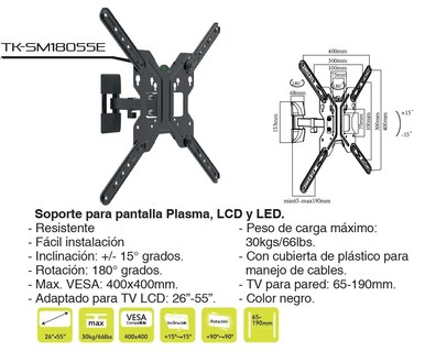 Foto 3 | Soporte para Pantalla TAIKA TK-SM18055E Plasma LED LCD 26''-55'' 180° Vesa Max. 400 X 400mm Max.30 KG