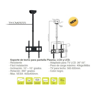 Foto 3 | Soporte De Techo Para Pantalla Taika Tk-cm2655 Plasma Lcd Y Led 360° Vesa 600x400 De 26'' A 55''