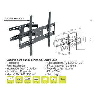 Foto 3 | Soporte Para Pantalla Taika Tk-sm12070 Plasma, Lcd Y Led /120° 32''-70''