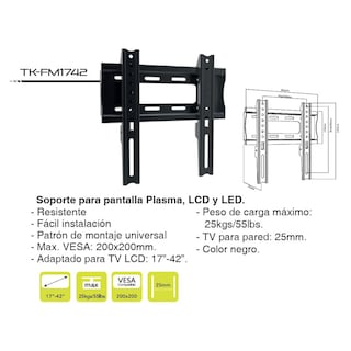 Foto 3 | Soporte Para Pantalla Taika Tk-fm1742 Plasma, Led, Lcd 17-42 Pulgadas Vesa Max 200x200 Carga Máximo -25kg