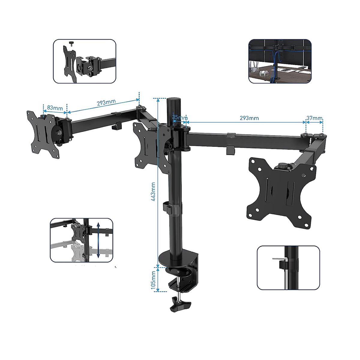 Foto 5 pulgar | Soporte Articulado para 3 Monitores de 14 a 32 " Elegate color Negro