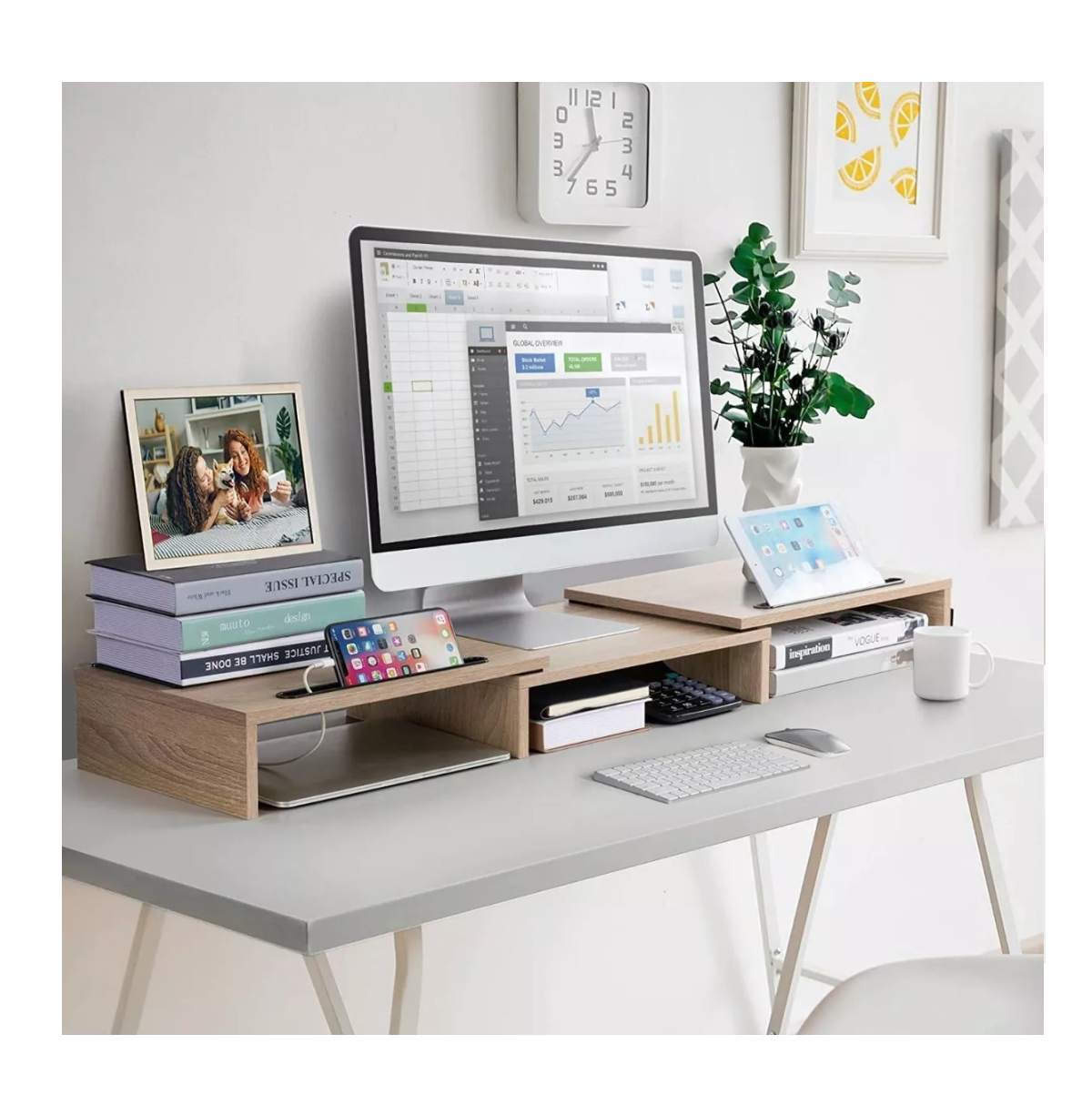 Foto 4 | Base de Monitor Marrón para Escritorio Doble Compatible con PC Portátil TV