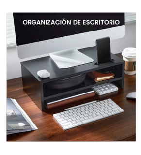 Foto 3 | Soporte de Monitor de Escritorio de Madera Negro de 2 Niveles