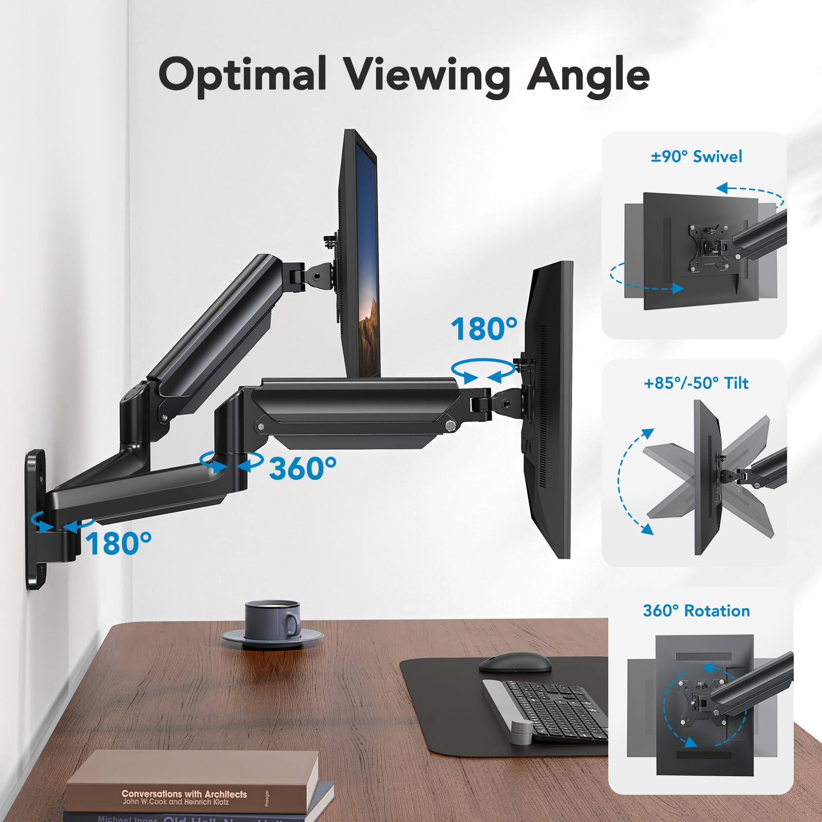 Foto 3 | Soporte de Pared para Dos Monitores Huanuo 32 Pulgadas 8 kg - Venta Internacional