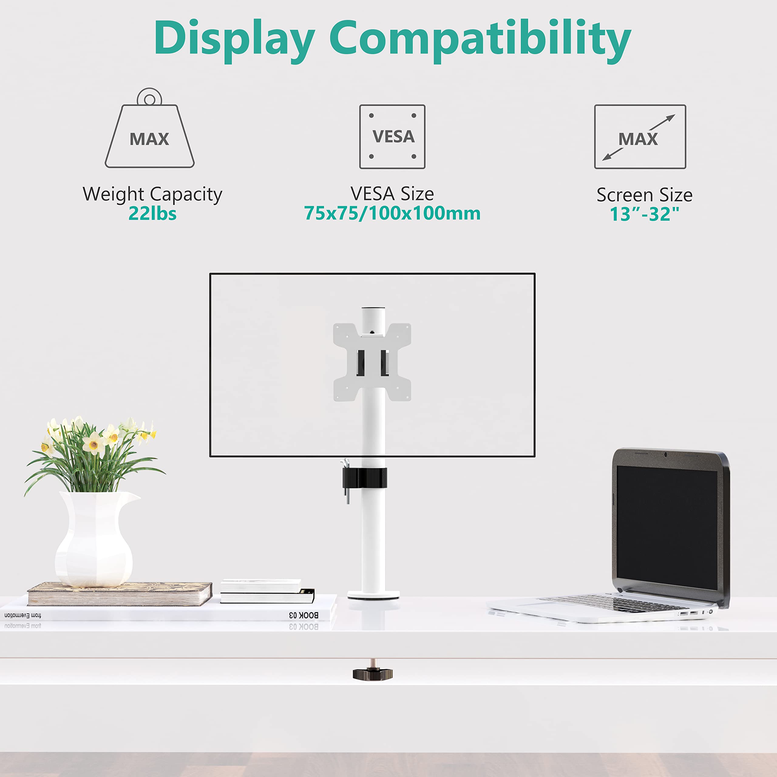 Foto 5 pulgar | Soporte de Monitor Wali M001s-w para 1 Pantalla de Hasta 32 Pulgadas Blanco - Venta Internacional