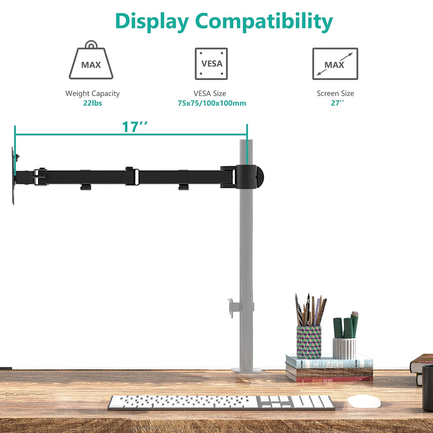Foto 3 | Brazo de Monitor Wali Individual Totalmente Ajustable para Monitor de 27 " - Venta Internacional