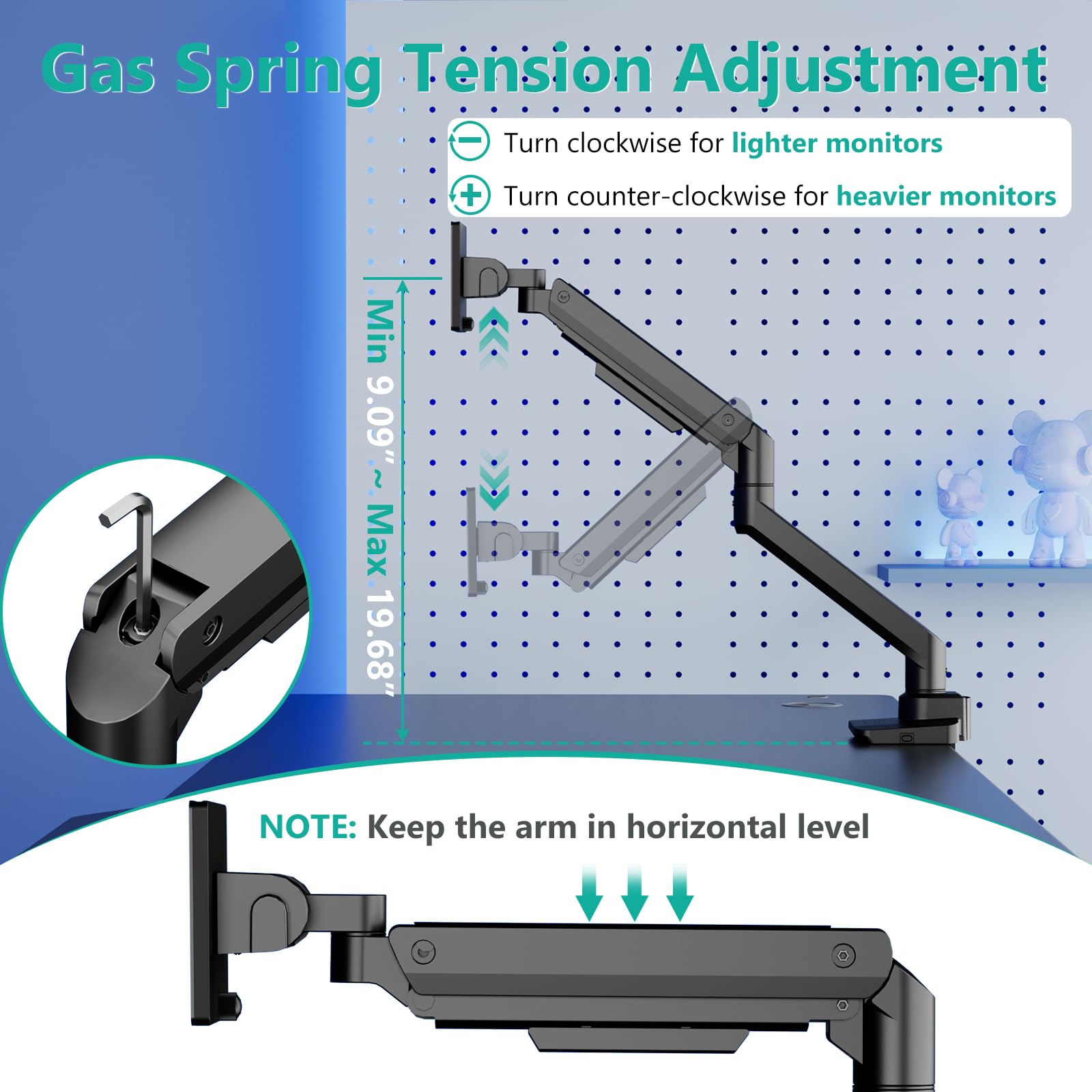 Foto 8 pulgar | Brazo para Monitor Wali Gsm001xl-p con Resorte de Gas 49 " 20 kg Negro - Venta Internacional