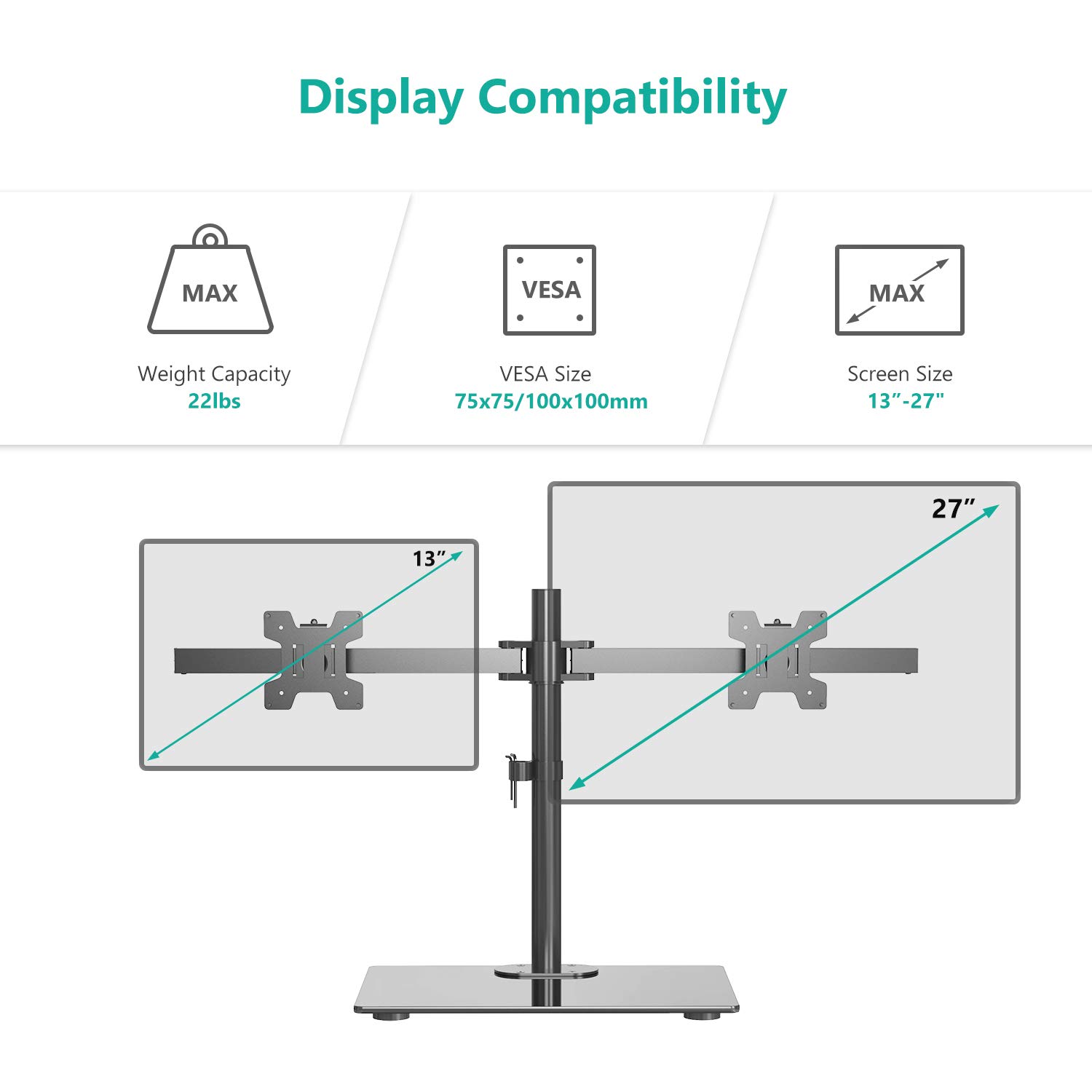 Foto 3 pulgar | Soporte para Dos Monitores Wali Free Standing Gmf002 de 27 Pulgadas - Venta Internacional