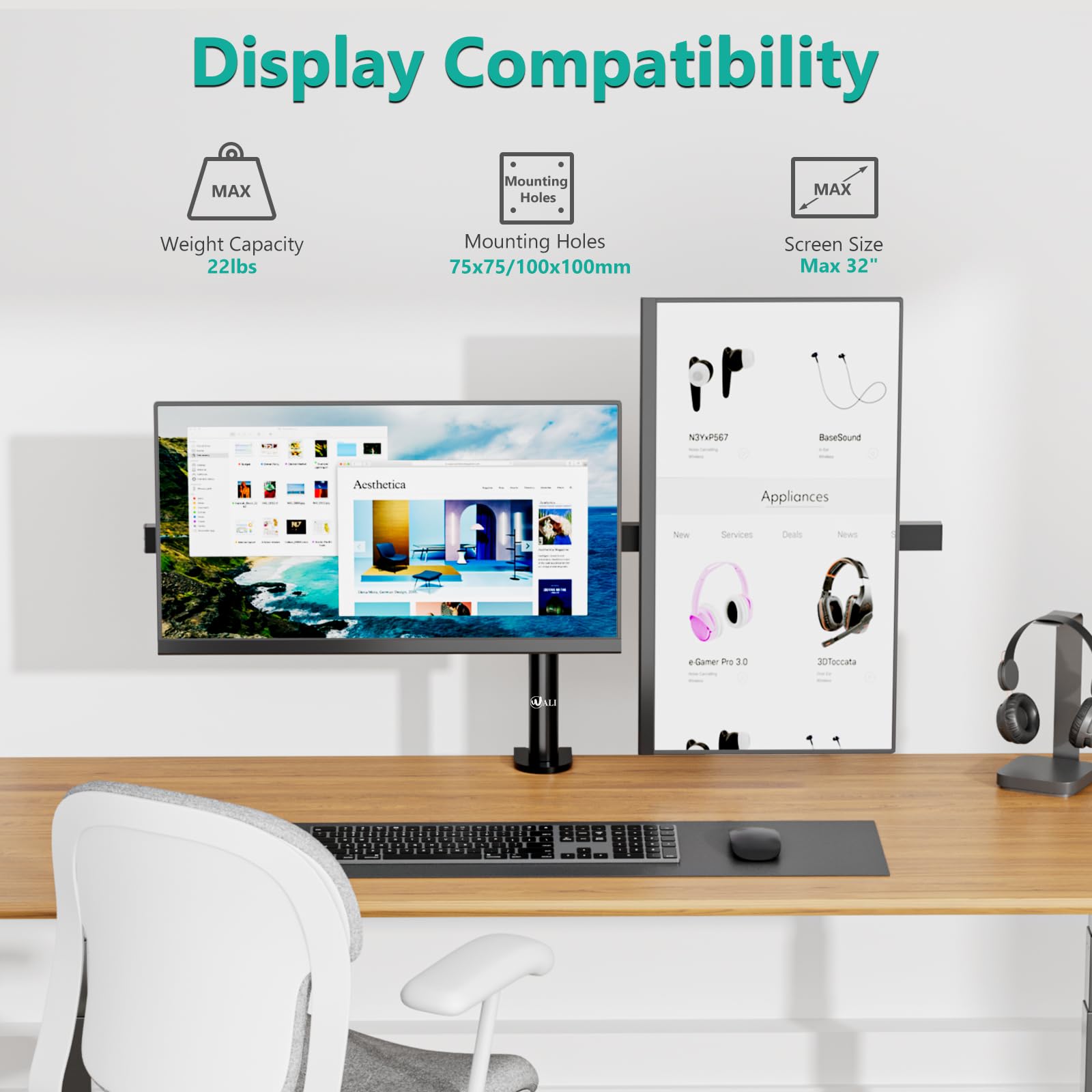 Foto 4 pulgar | Soporte Wali M002-32 para dos Monitores de Hasta 32 " - Venta Internacional