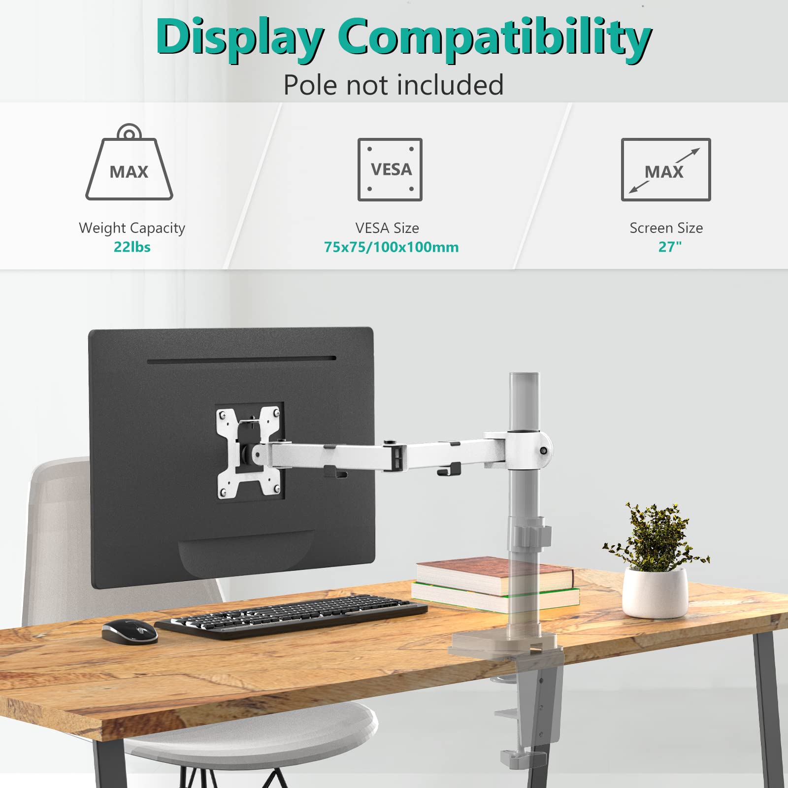 Foto 2 | Brazo para Monitor Wali Individual Totalmente Ajustable Blanco 10 kg - Venta Internacional
