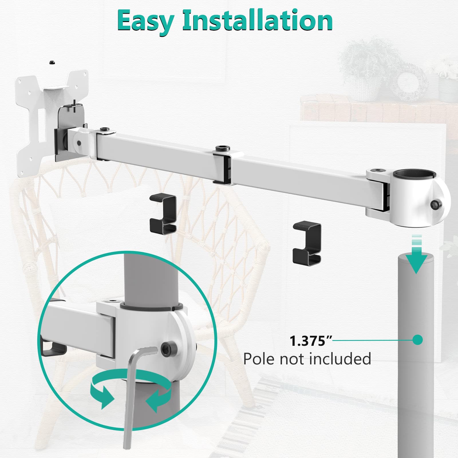 Foto 5 | Brazo para Monitor Wali Individual Totalmente Ajustable Blanco 10 kg - Venta Internacional
