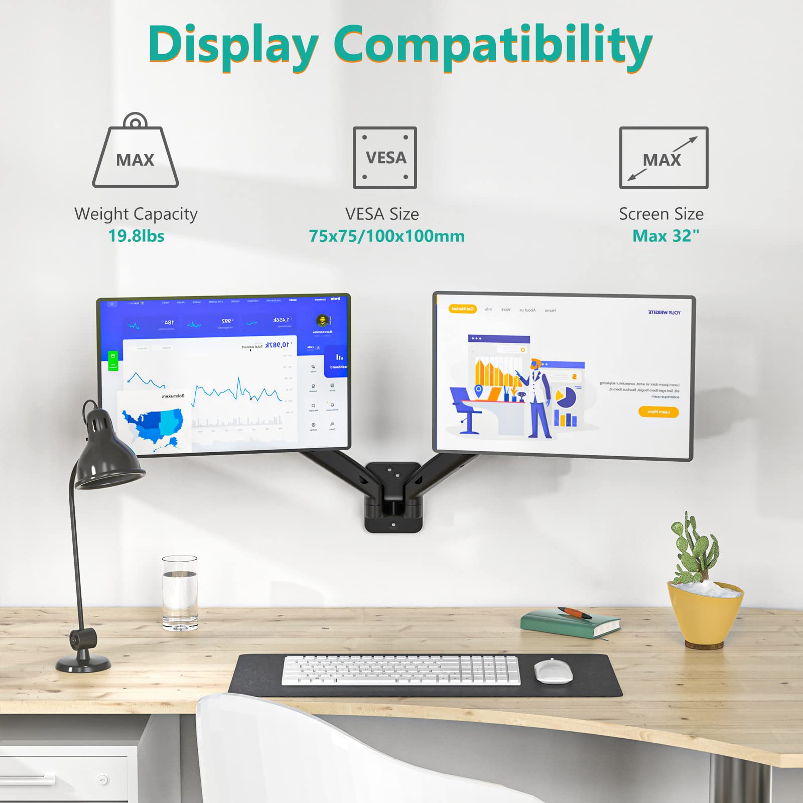 Foto 4 pulgar | Soporte de Pared para Doble Monitor Wali Gas Spring de 32 " Negro - Venta Internacional