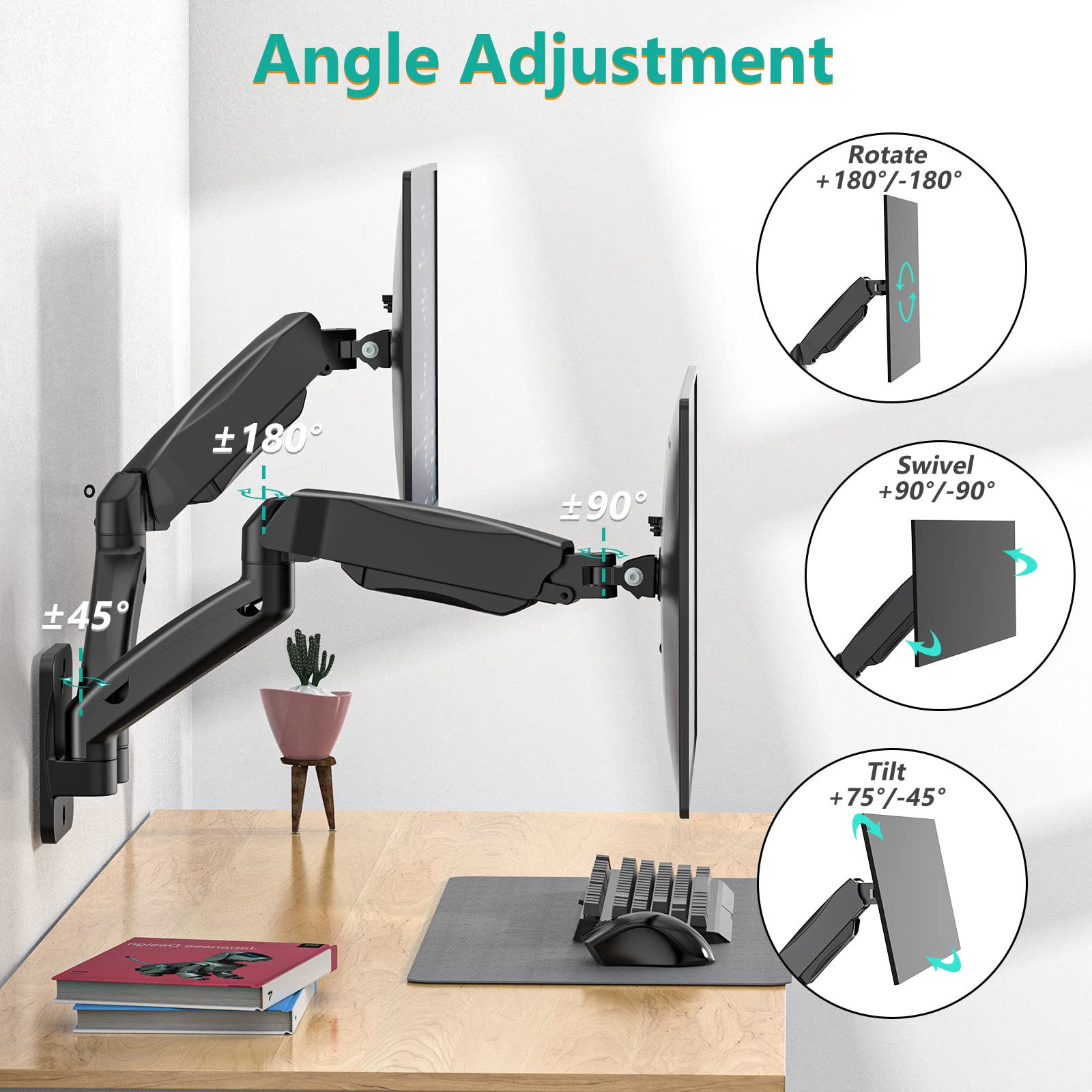Foto 6 pulgar | Soporte de Pared para Doble Monitor Wali Gas Spring de 32 " Negro - Venta Internacional