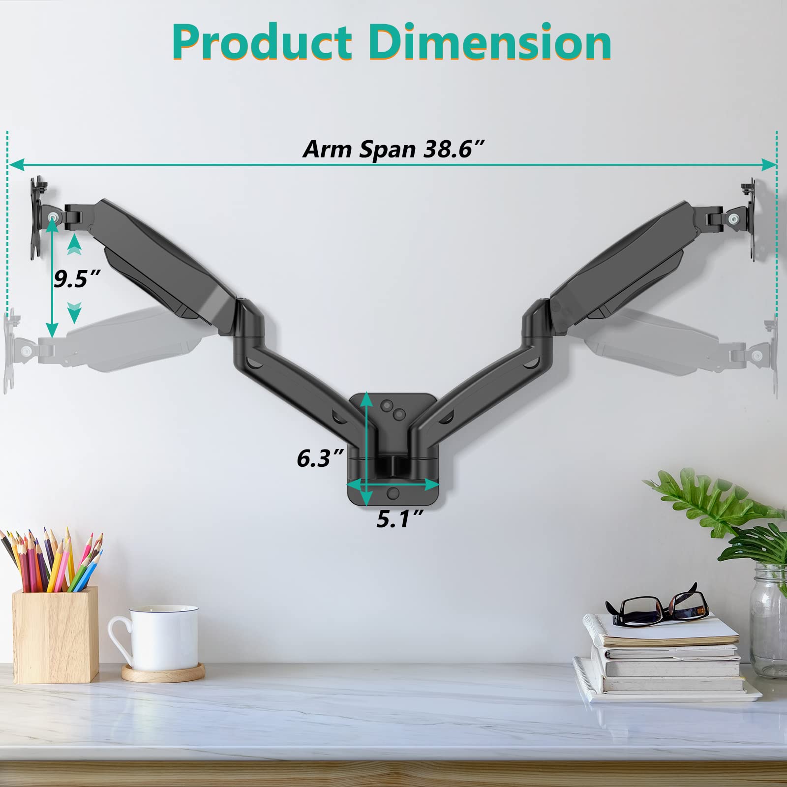 Foto 7 pulgar | Soporte de Pared para Doble Monitor Wali Gas Spring de 32 " Negro - Venta Internacional