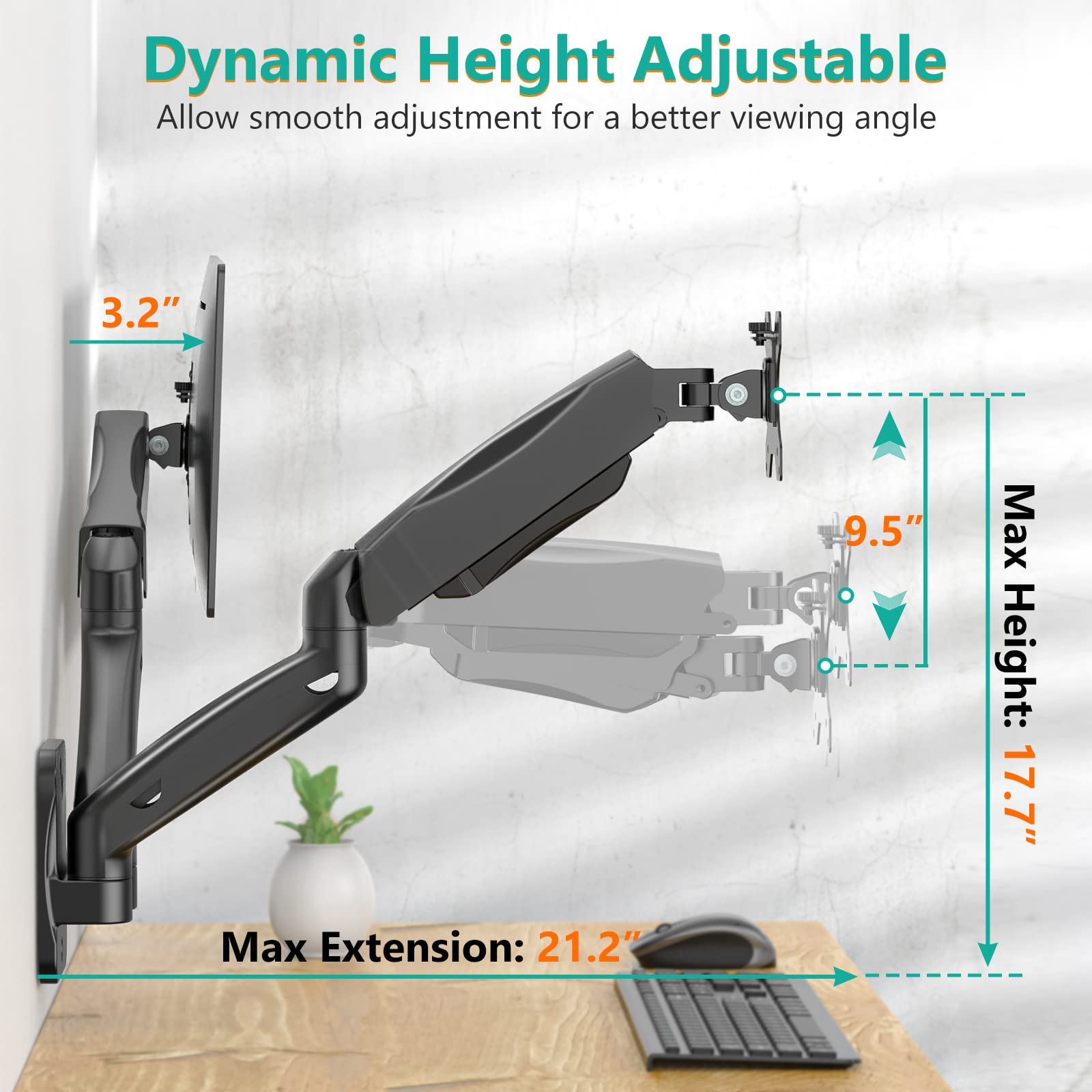 Foto 7 | Soporte de Pared para Doble Monitor Wali Gas Spring de 32 " Negro - Venta Internacional