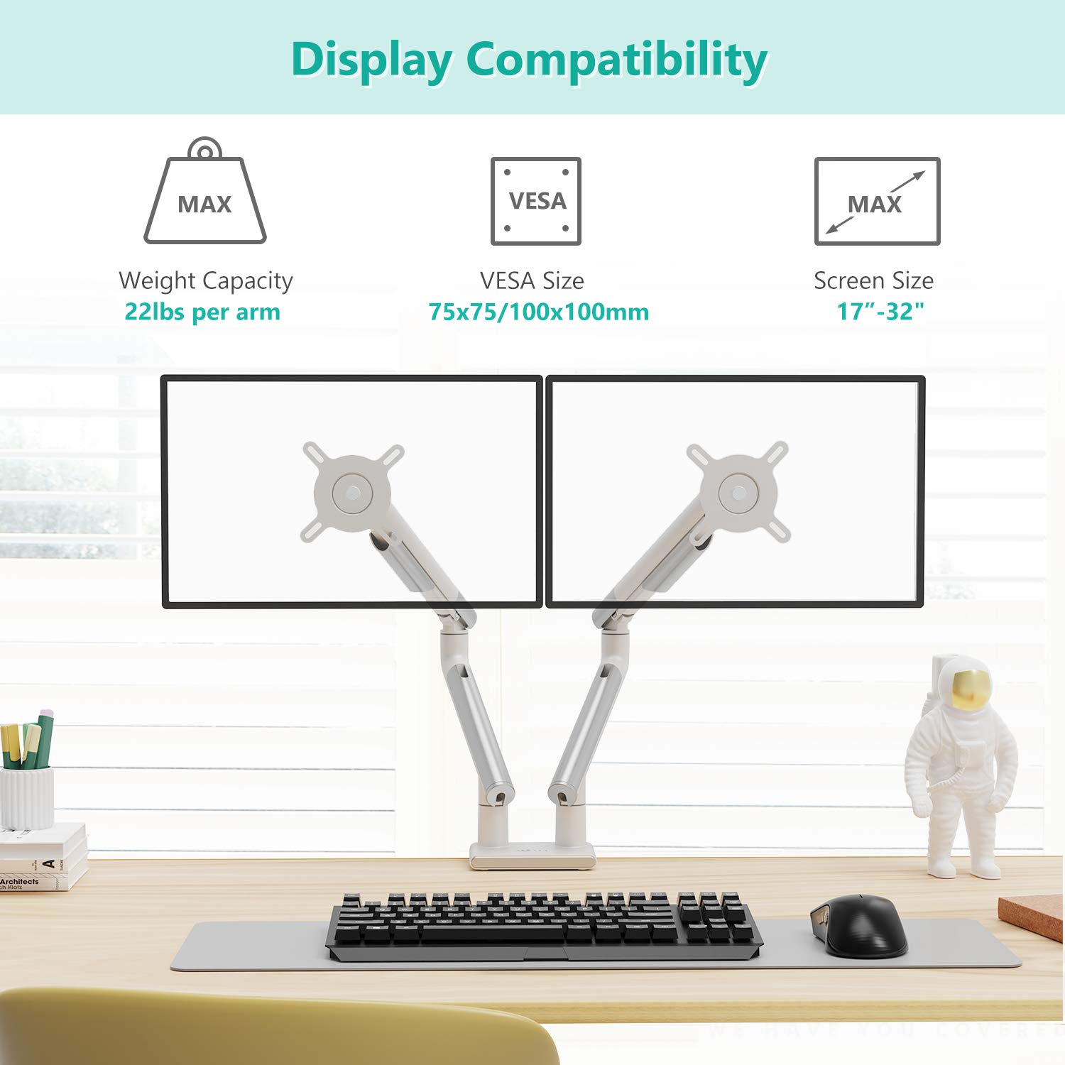 Foto 4 pulgar | Soporte Doble Wali Mati002-w Blanco para 2 Monitores - Venta Internacional
