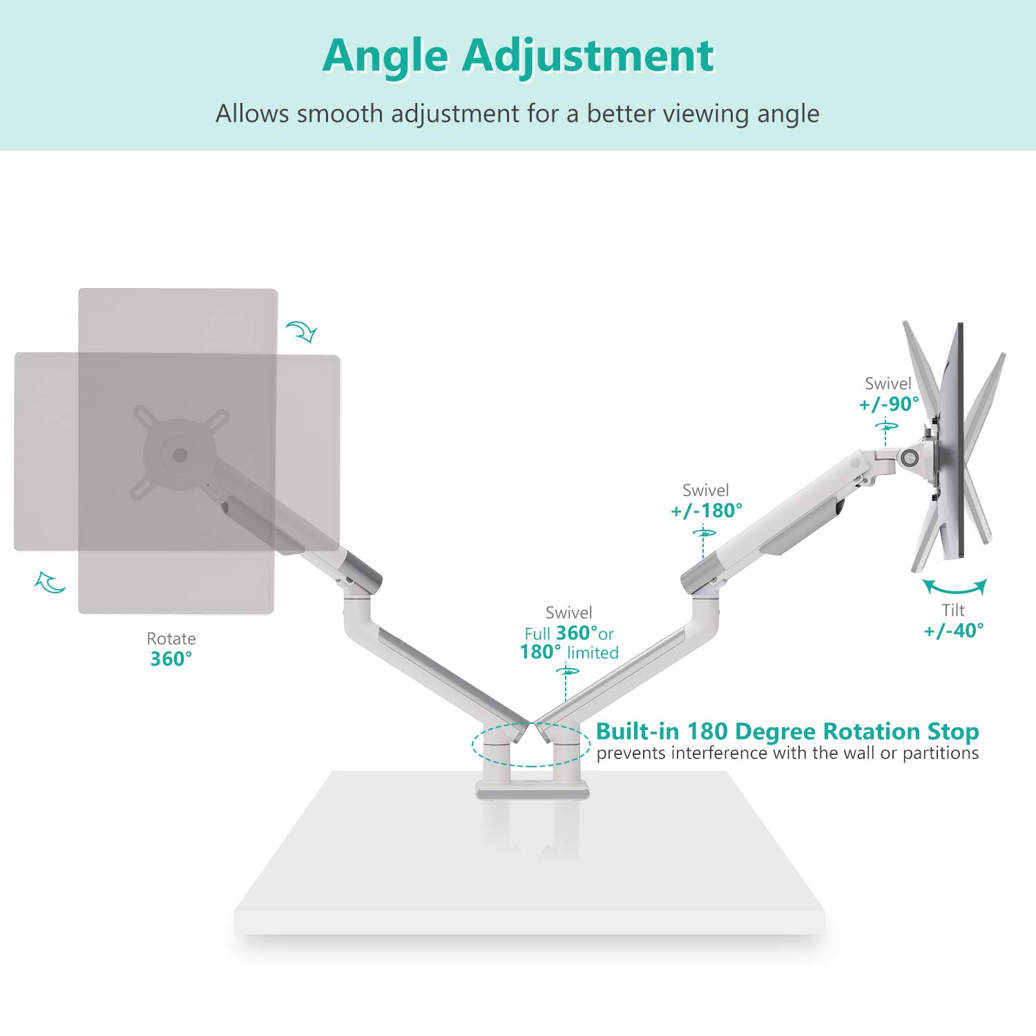 Foto 6 pulgar | Soporte Doble Wali Mati002-w Blanco para 2 Monitores - Venta Internacional