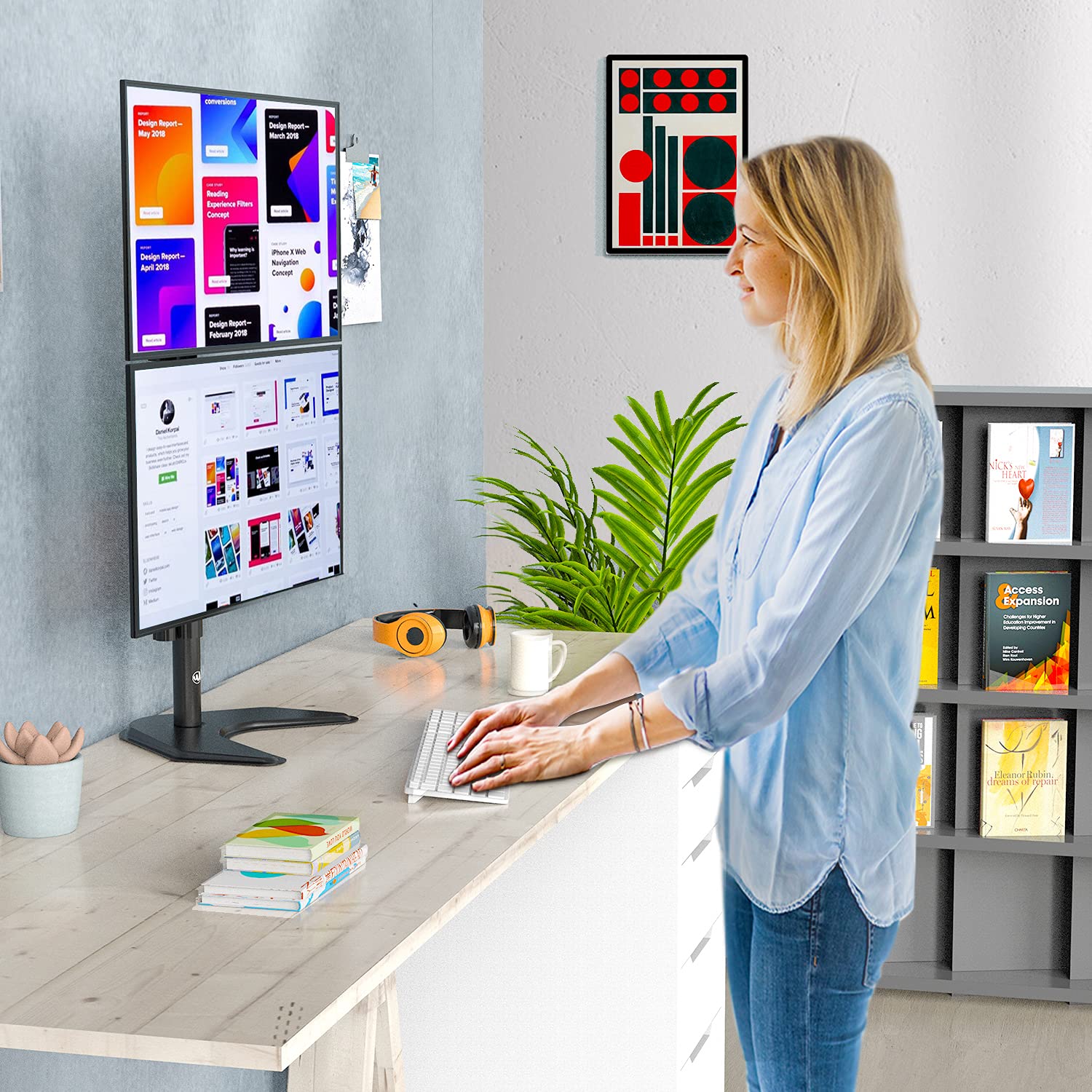 Foto 5 pulgar | Pantallas Dobles Apiladas Verticales Wali de 27 Pulgadas con Soporte para Monitor - Venta Internacional