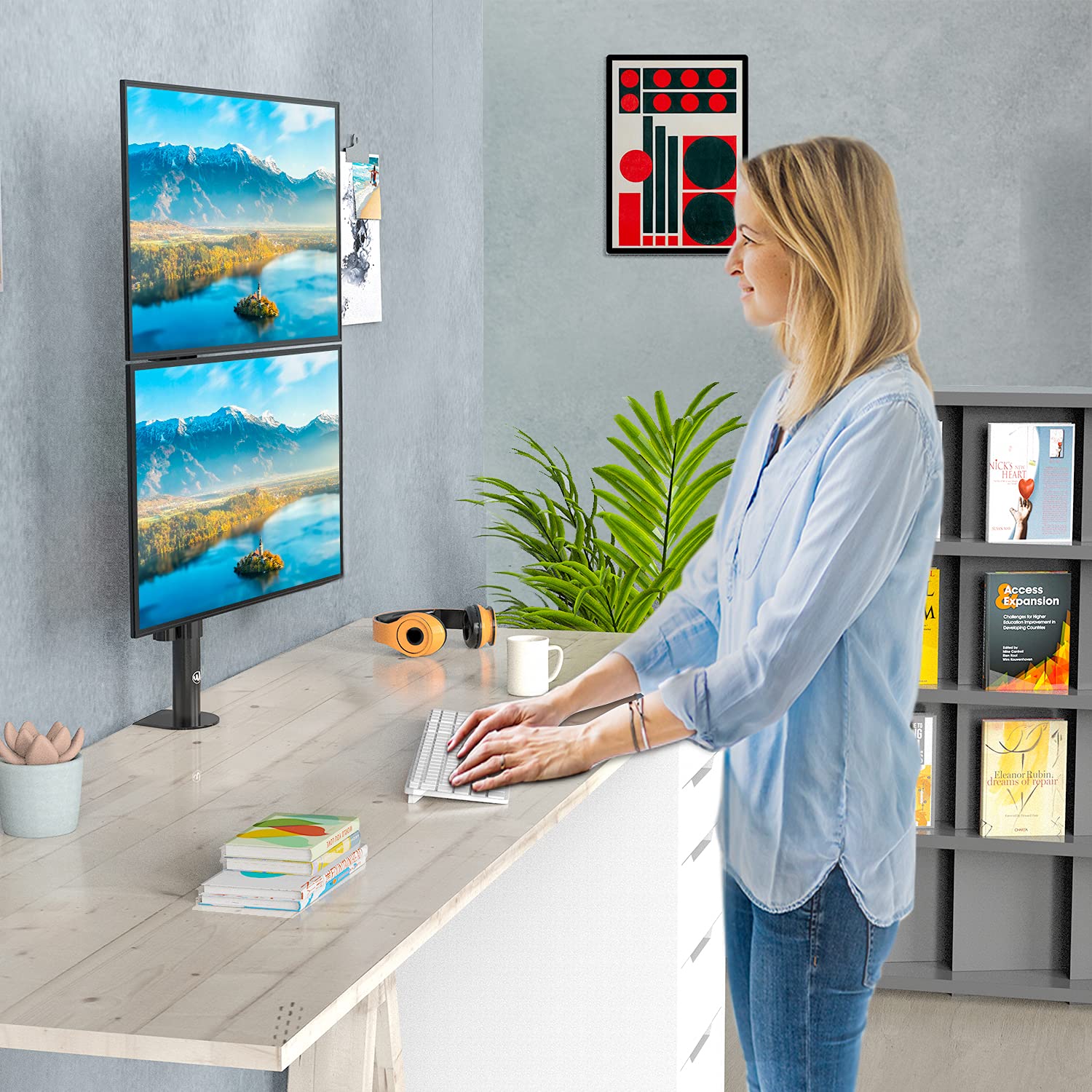 Foto 4 pulgar | Soporte de Escritorio para Doble Monitor Wali M002xls - Venta Internacional